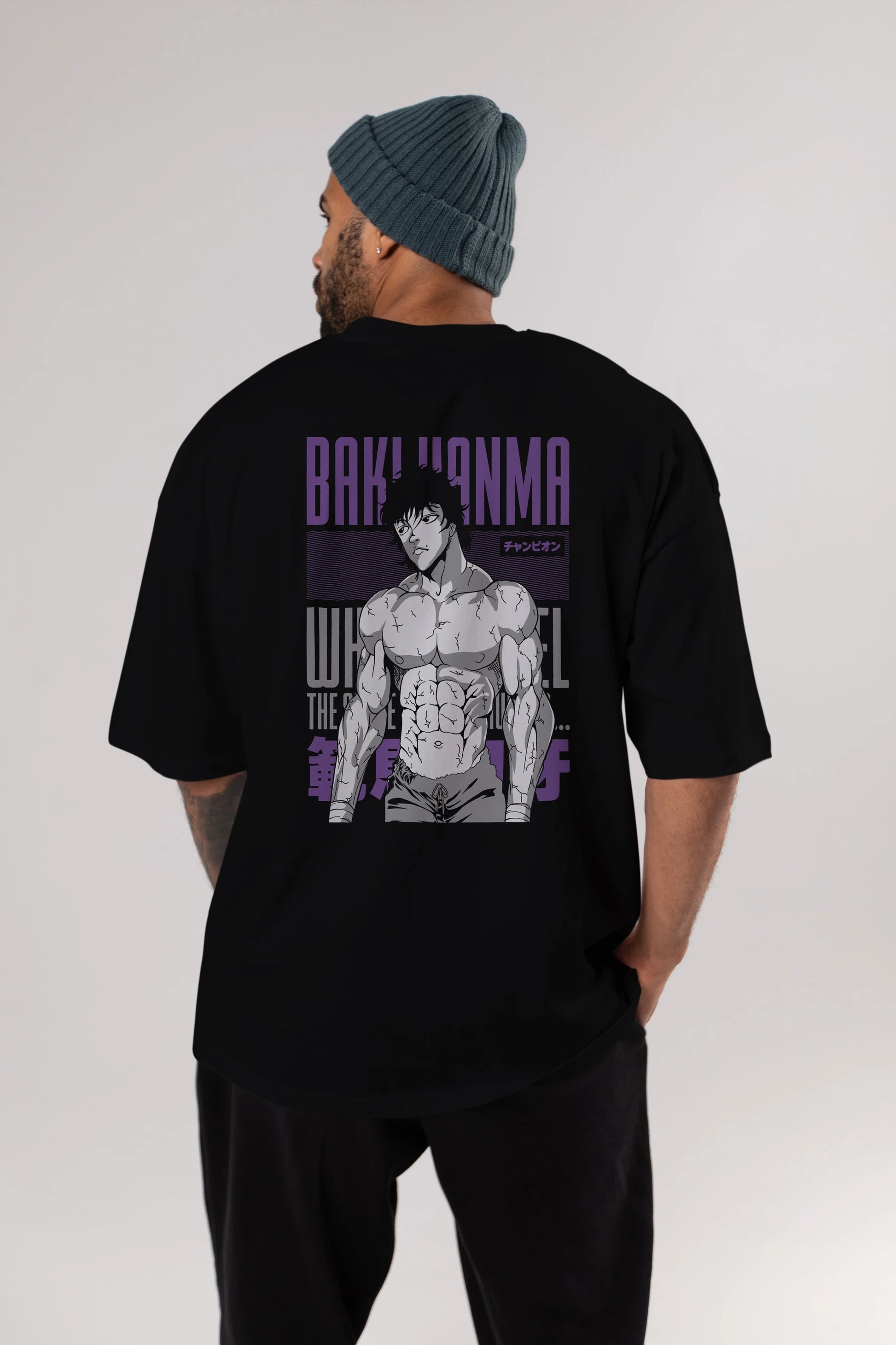 BAKI HANMA (2) Anime Arka Baskılı Oversize t-shirt Erkek Kadın Unisex