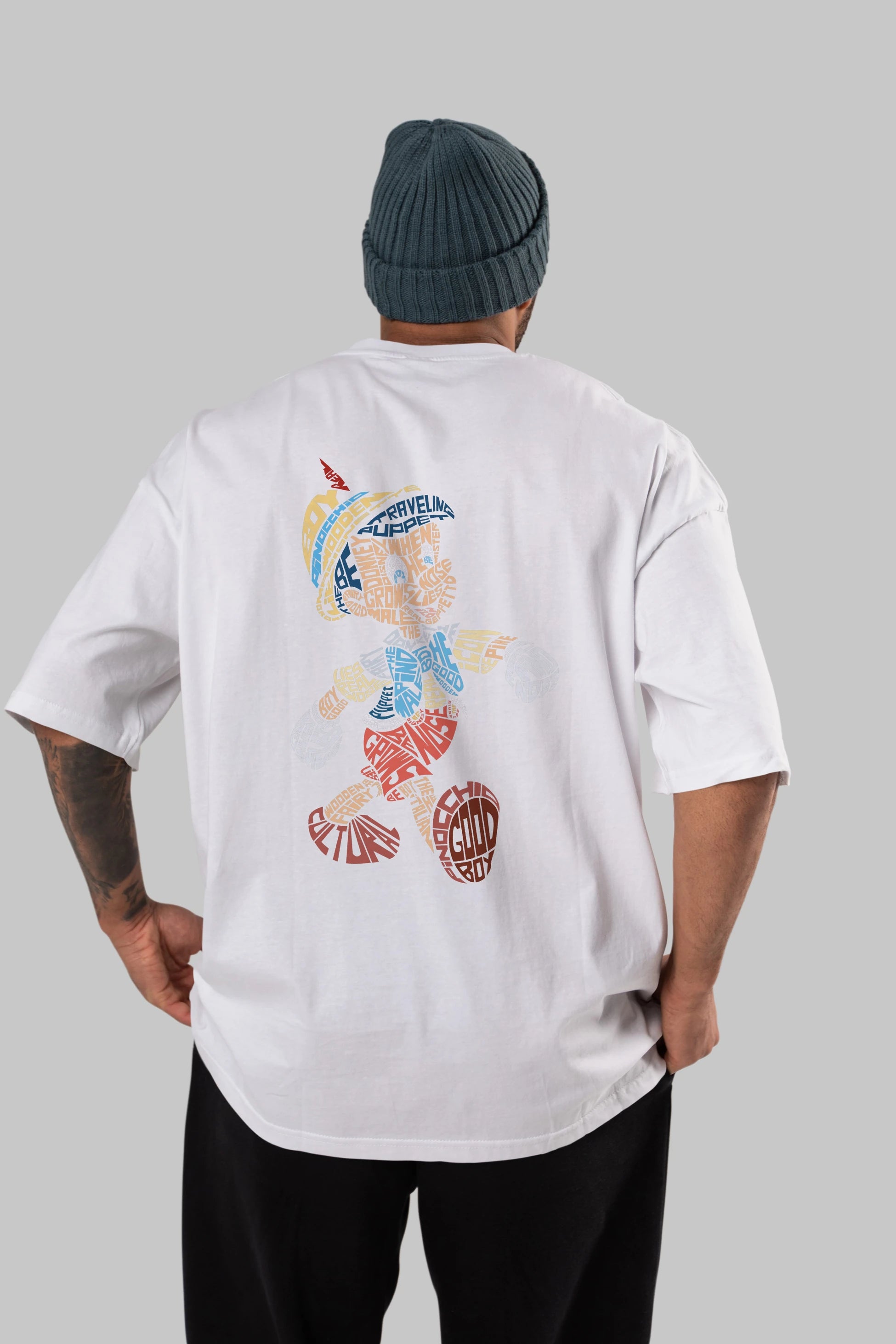 Pinokio Arka Baskılı Oversize t-shirt %100 pamuk Erkek Kadın Unisex