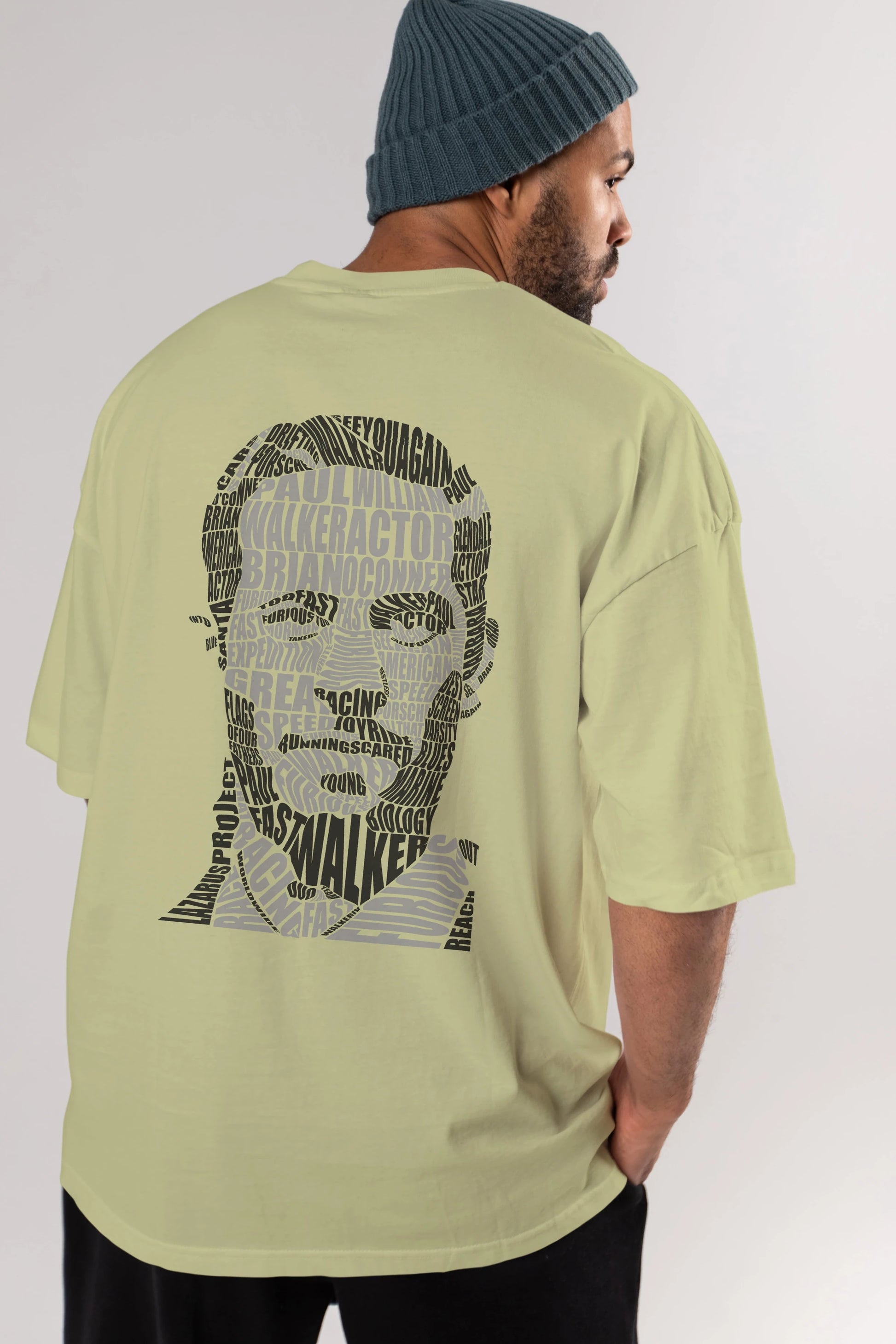 Paul Walker Calligram Arka Baskılı Oversize t-shirt %100 pamuk Erkek Kadın Unisex