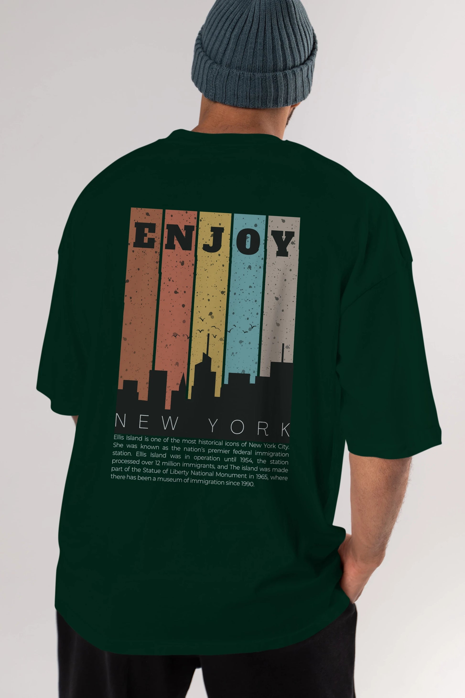 Enjoy New York Yazılı Arka Baskılı Oversize t-shirt Erkek Kadın Unisex