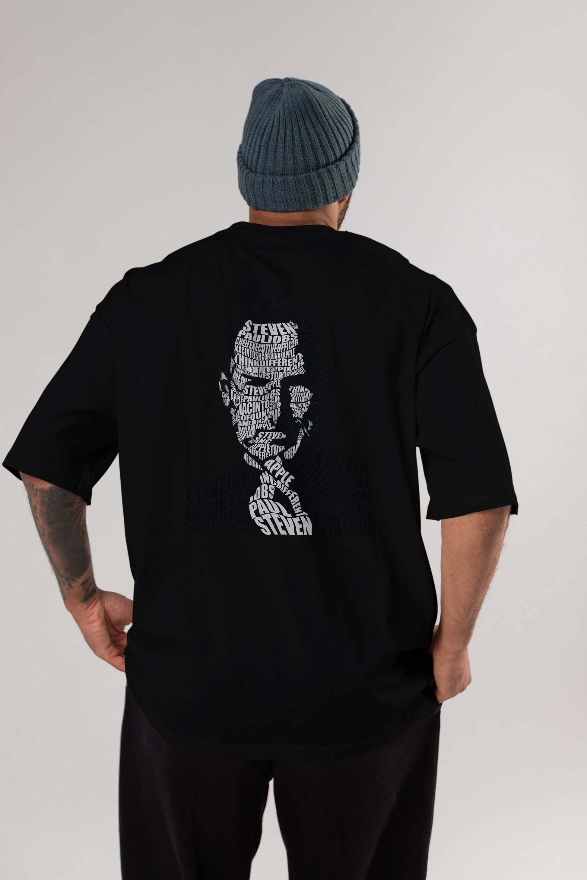 Steve Jobs Calligram Arka Baskılı Oversize t-shirt %100 pamuk Erkek Kadın Unisex