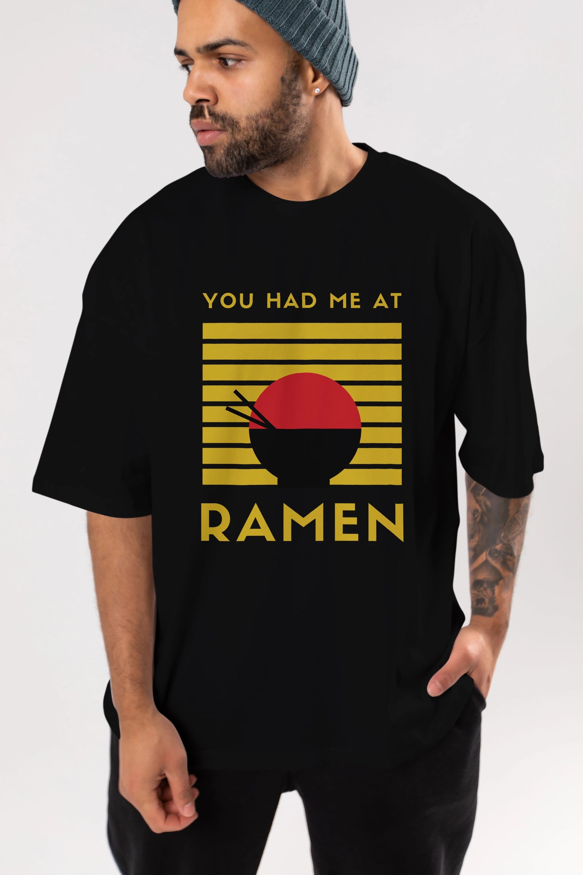 You Had me at Ramen Yazılı Ön Baskılı Oversize t-shirt Erkek Kadın Unisex
