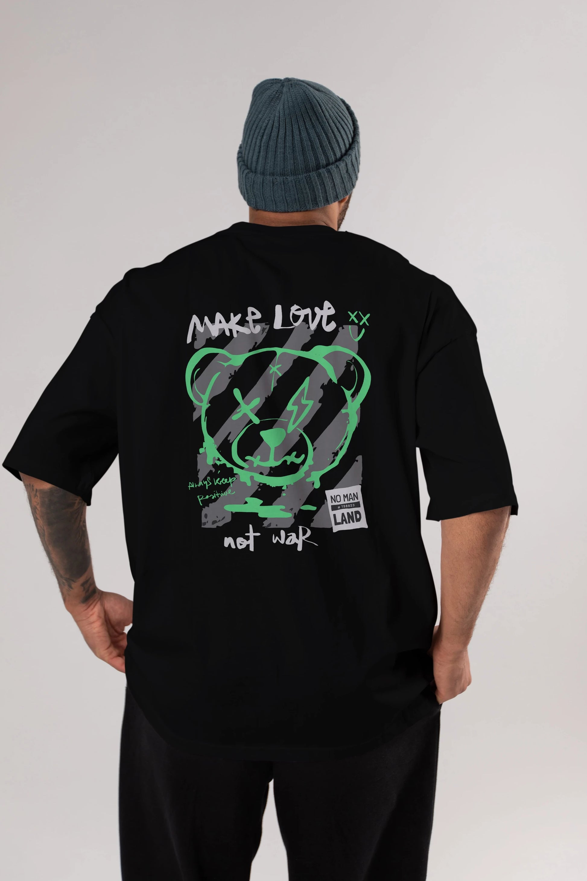 Make Love Bear Arka Baskılı Oversize t-shirt Erkek Kadın Unisex