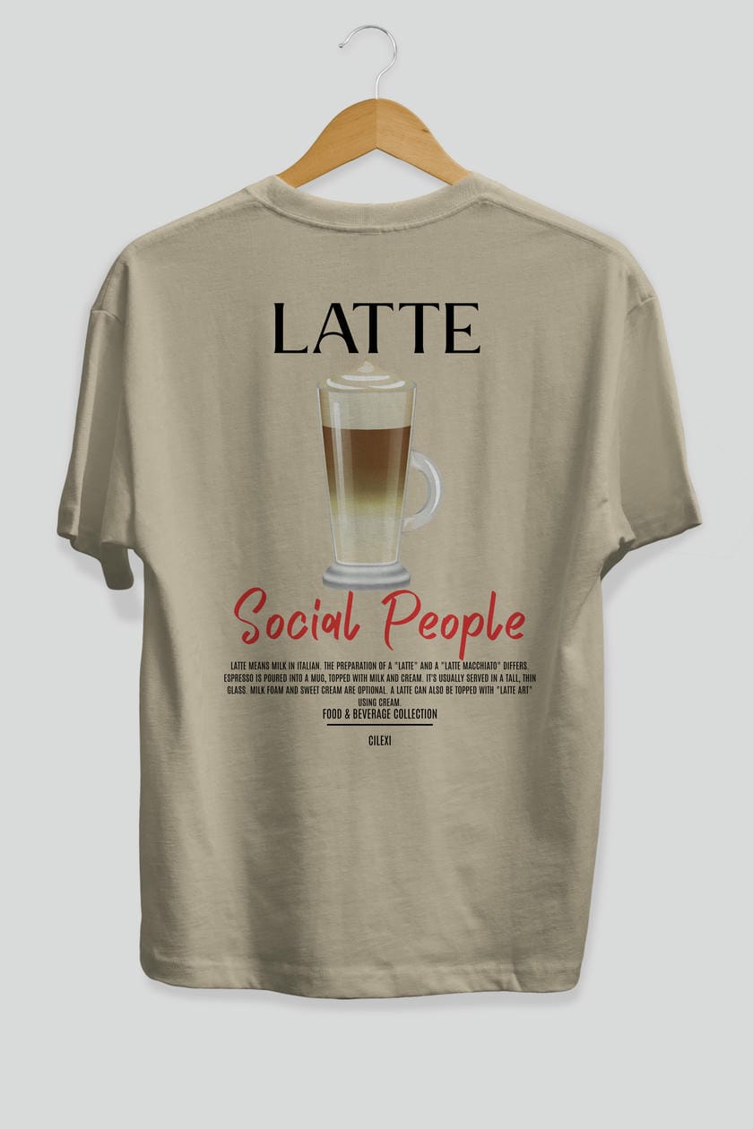 Latte Kokteyl Serisi Baskılı Oversize t-shirt Erkek Kadın Unisex %100 Pamuk Bisiklet Yaka tişort