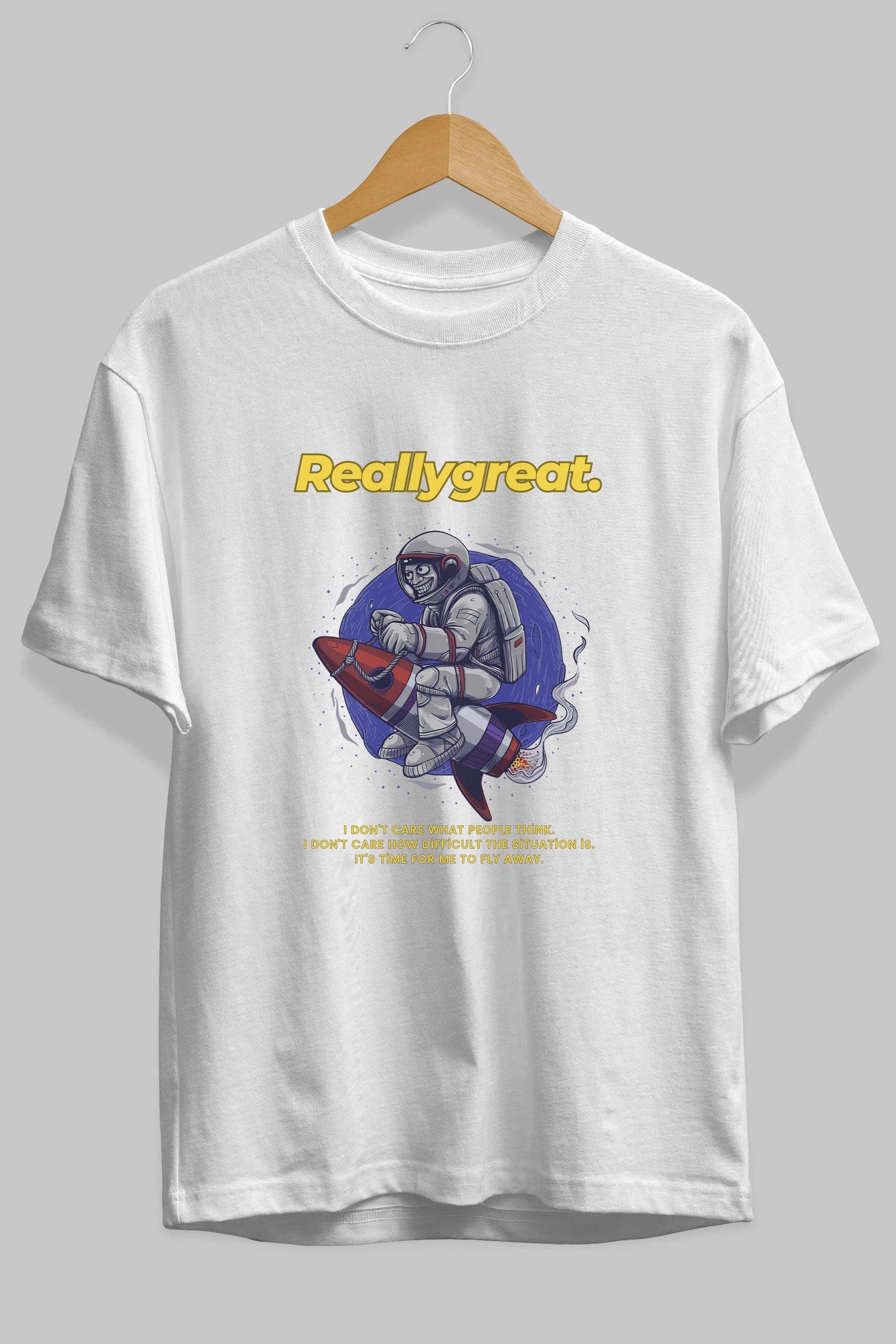 Reallygreat Astronaut Ön Baskılı Oversize t-shirt Erkek Kadın Unisex