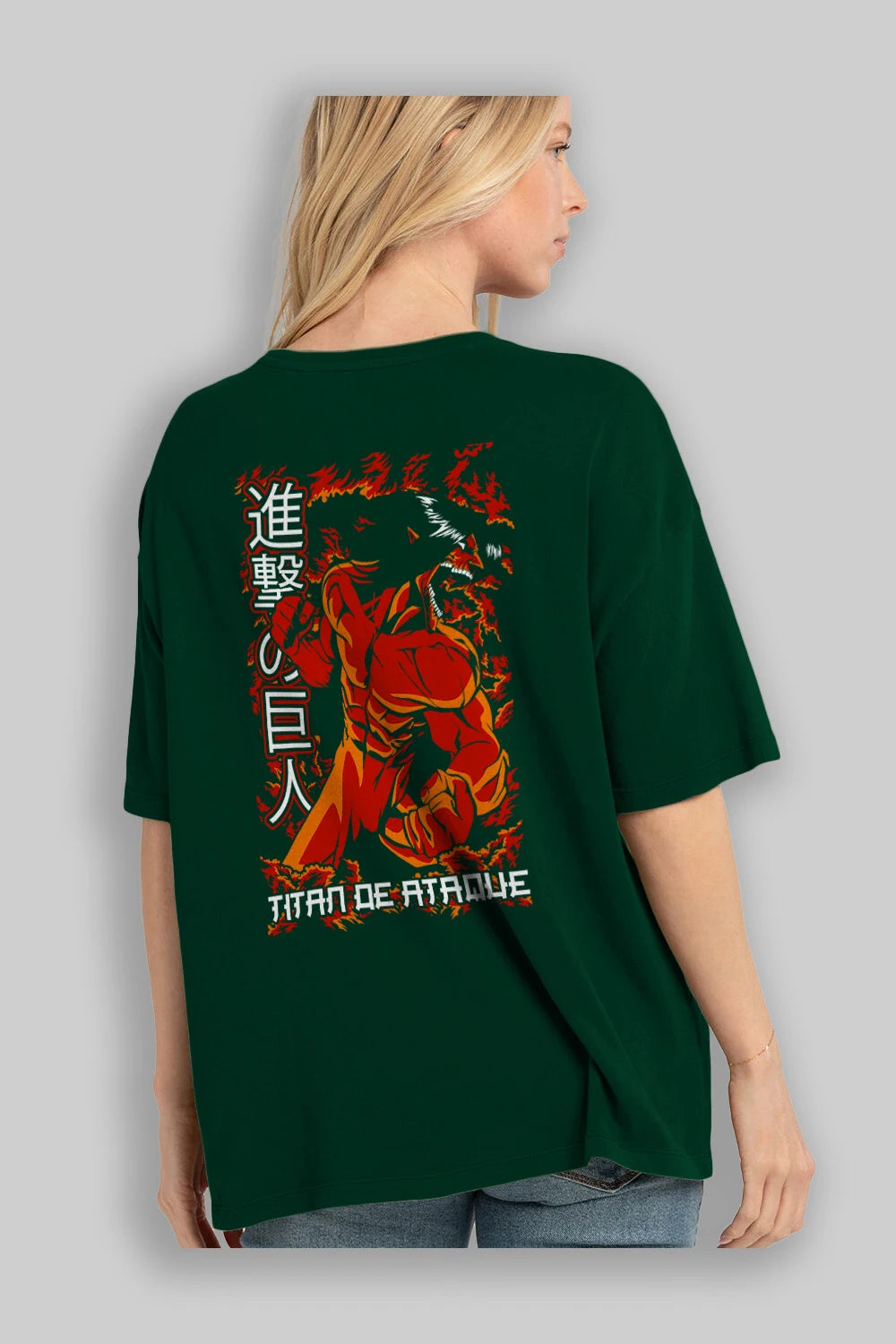 Eren Yeager Anime Arka Baskılı Oversize t-shirt Erkek Kadın Unisex %100 pamuk tişort