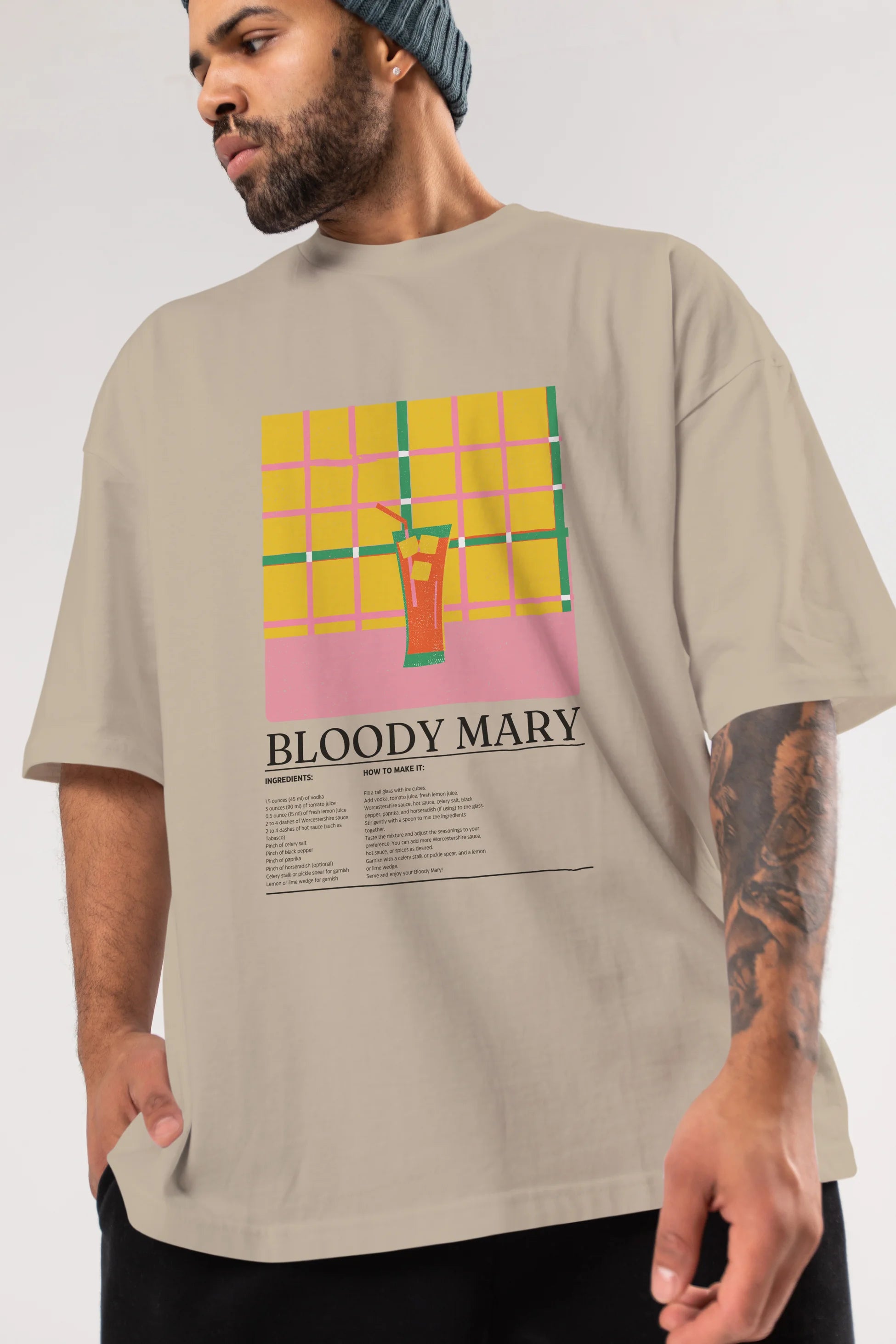 Bloody Mary Kokteyl Ön Baskılı Oversize t-shirt Erkek Kadın %100 Pamuk Bisiklet Yaka tişort