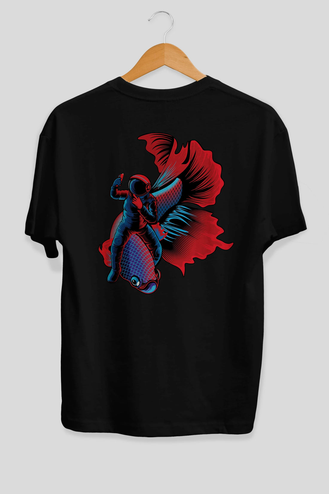 Astrofish selfie Arka Baskılı Oversize t-shirt Erkek Kadın Unisex
