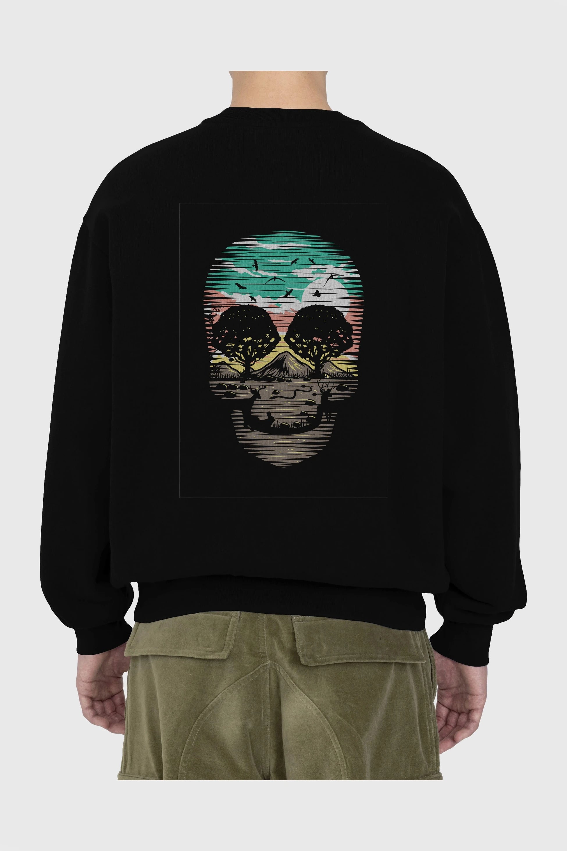 Skull Nature Arka Baskılı Oversize Sweatshirt Erkek Kadın Unisex