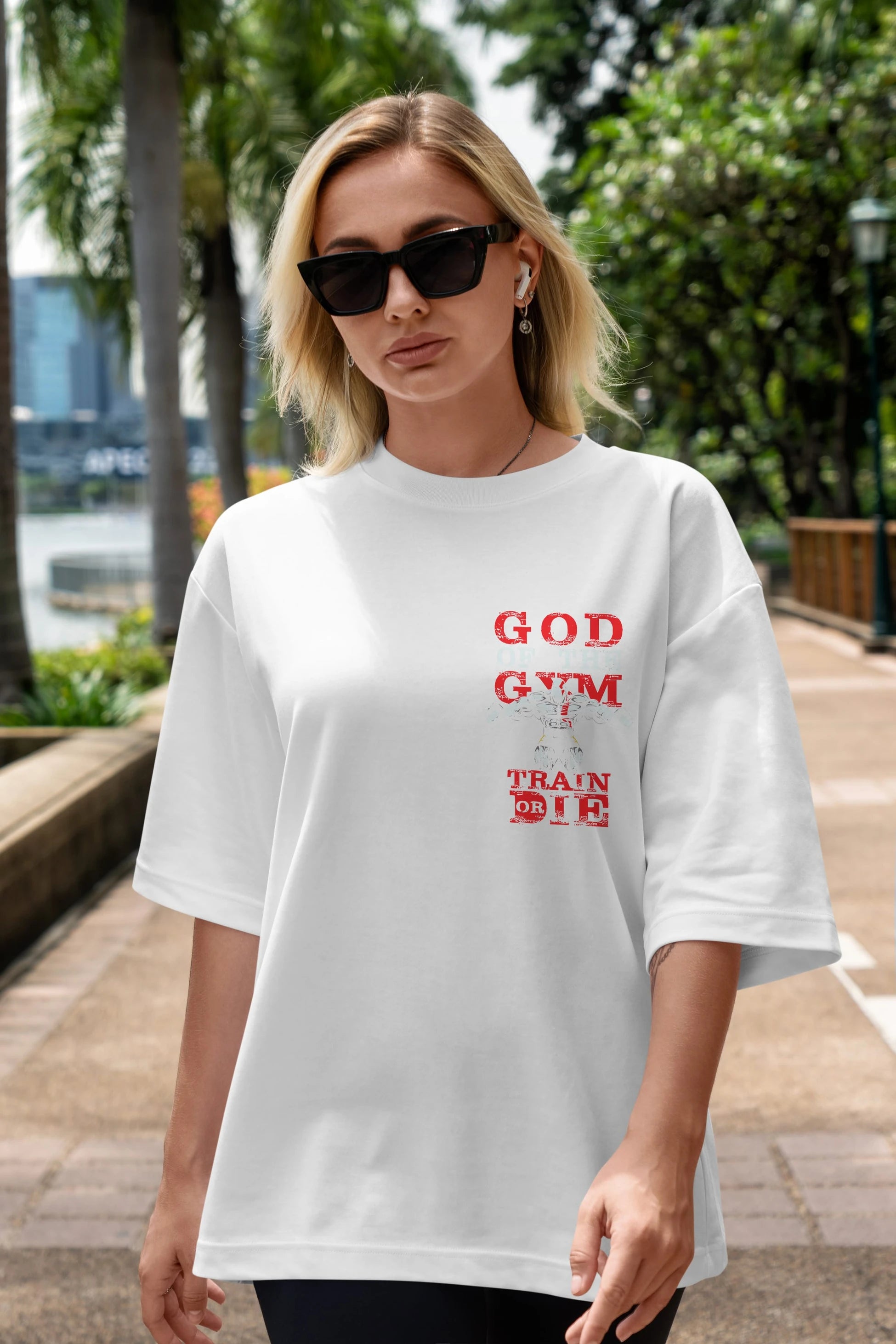 God of The GYM Ön Sol Baskılı Oversize t-shirt Erkek Kadın Unisex %100 Pamuk Bisiklet Yaka tişort