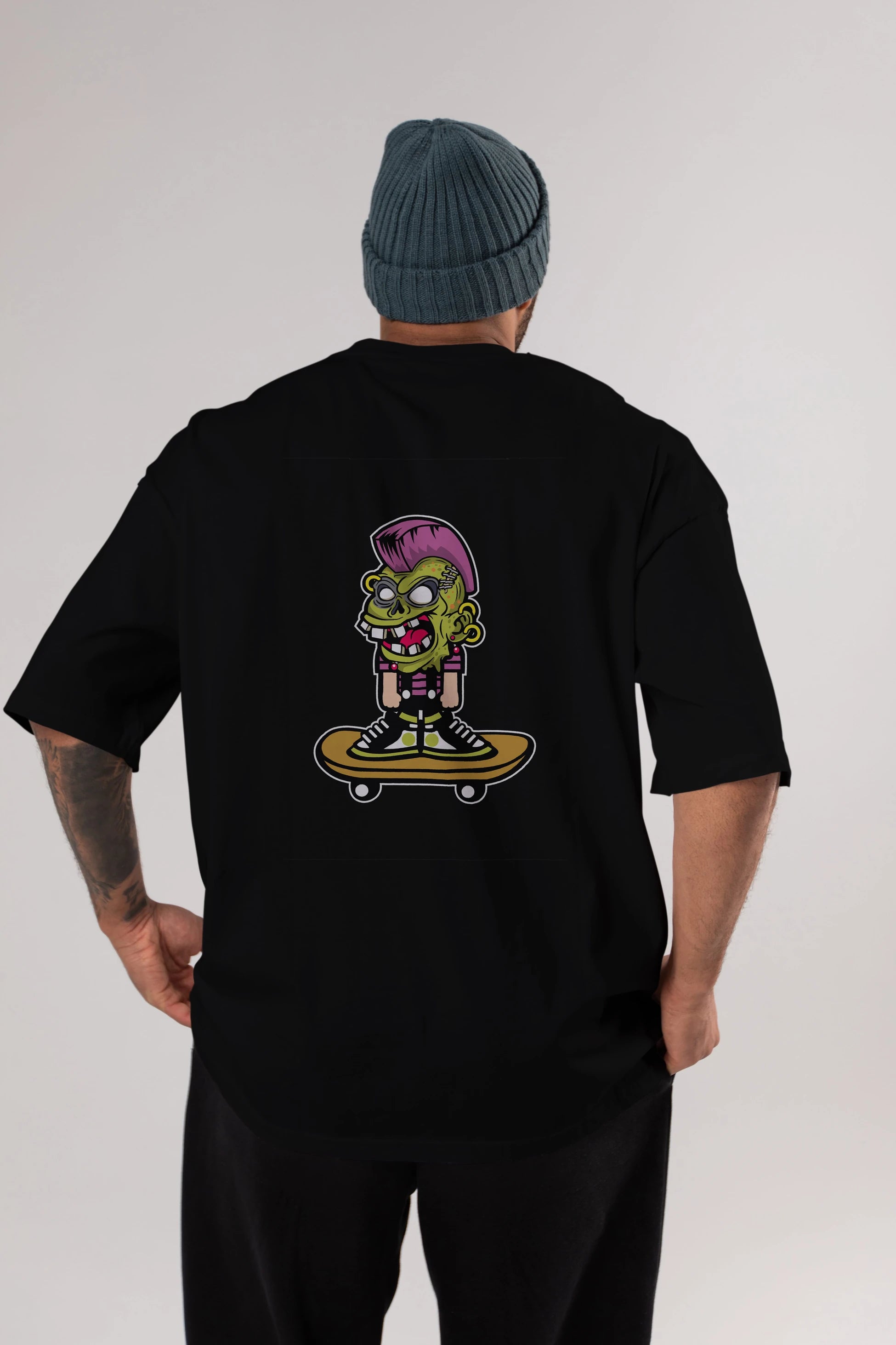 Zombie Punk Skater Arka Baskılı Oversize t-shirt Erkek Kadın Unisex %100 Pamuk tişort