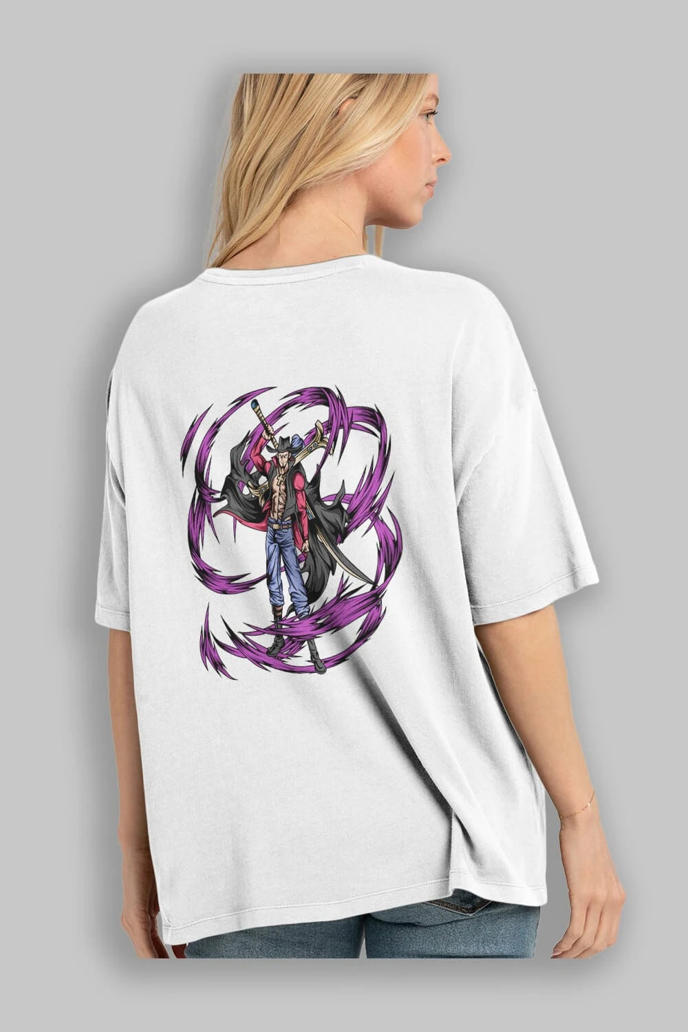 Mihawk Anime Arka Baskılı Oversize t-shirt Erkek Kadın Unisex