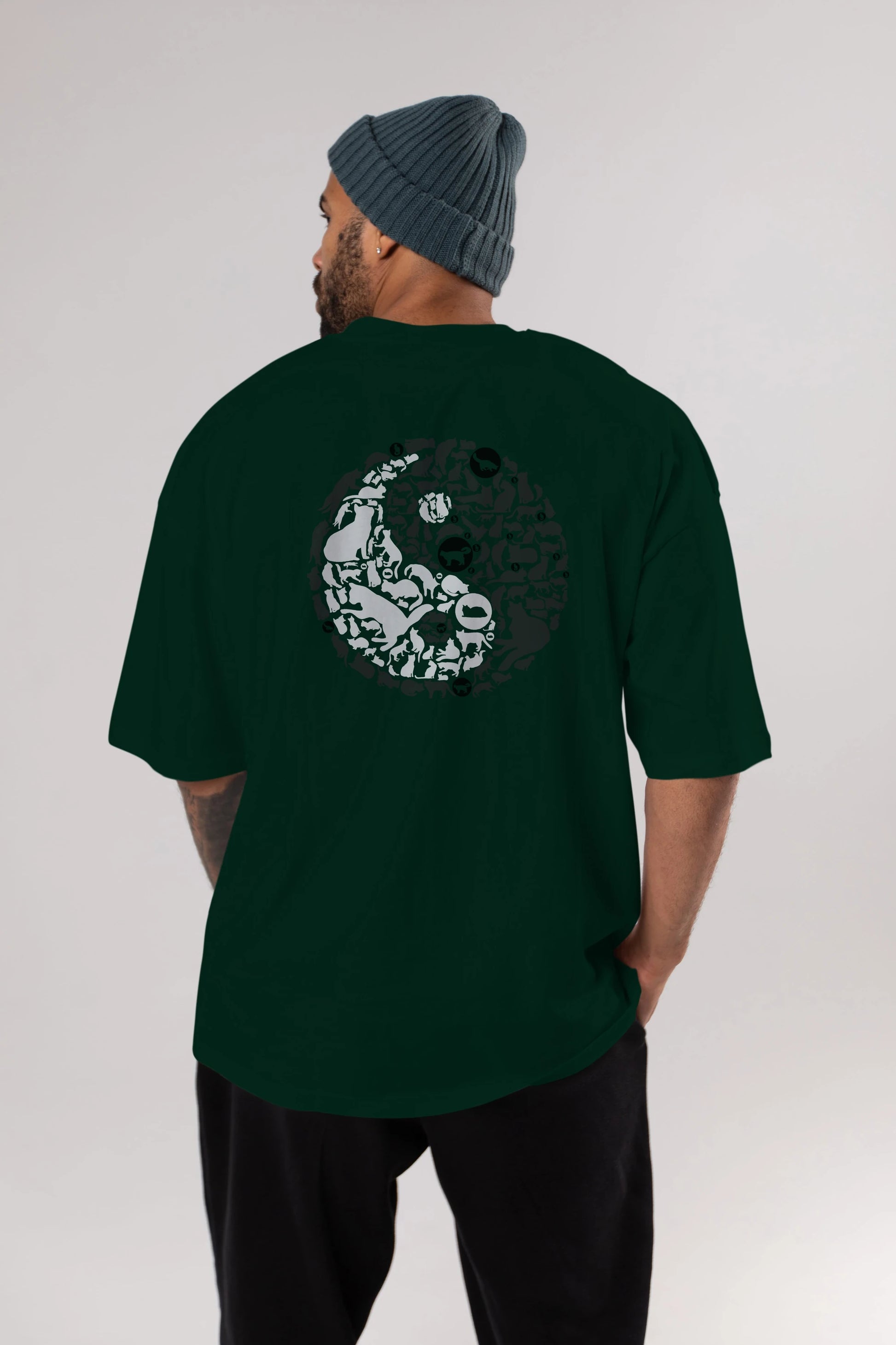 YinYang Cats Arka Baskılı Oversize t-shirt %100 pamuk Erkek Kadın Unisex