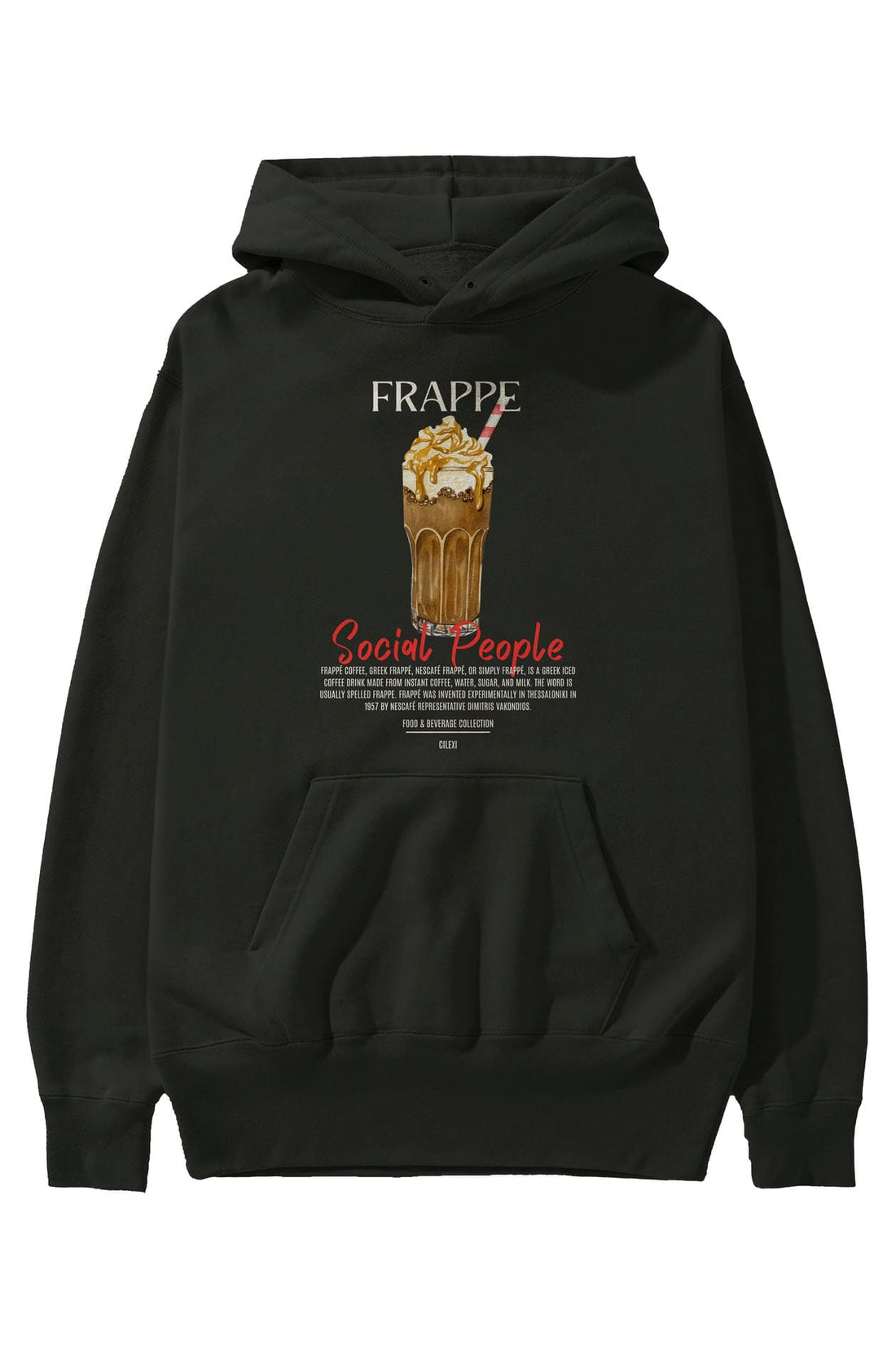 Frappe Kokteyl Ön Baskılı Hoodie Oversize Kapüşonlu Sweatshirt Erkek Kadın