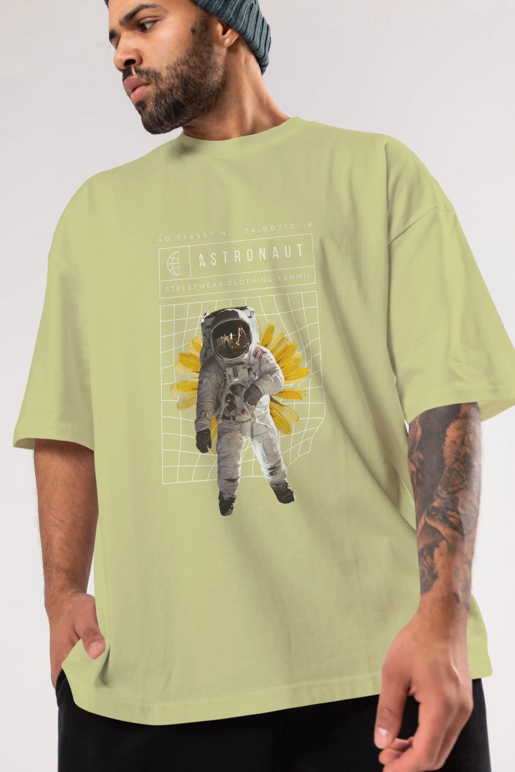 Astronaut Streetwear Ön Baskılı Oversize t-shirt Erkek Kadın Unisex