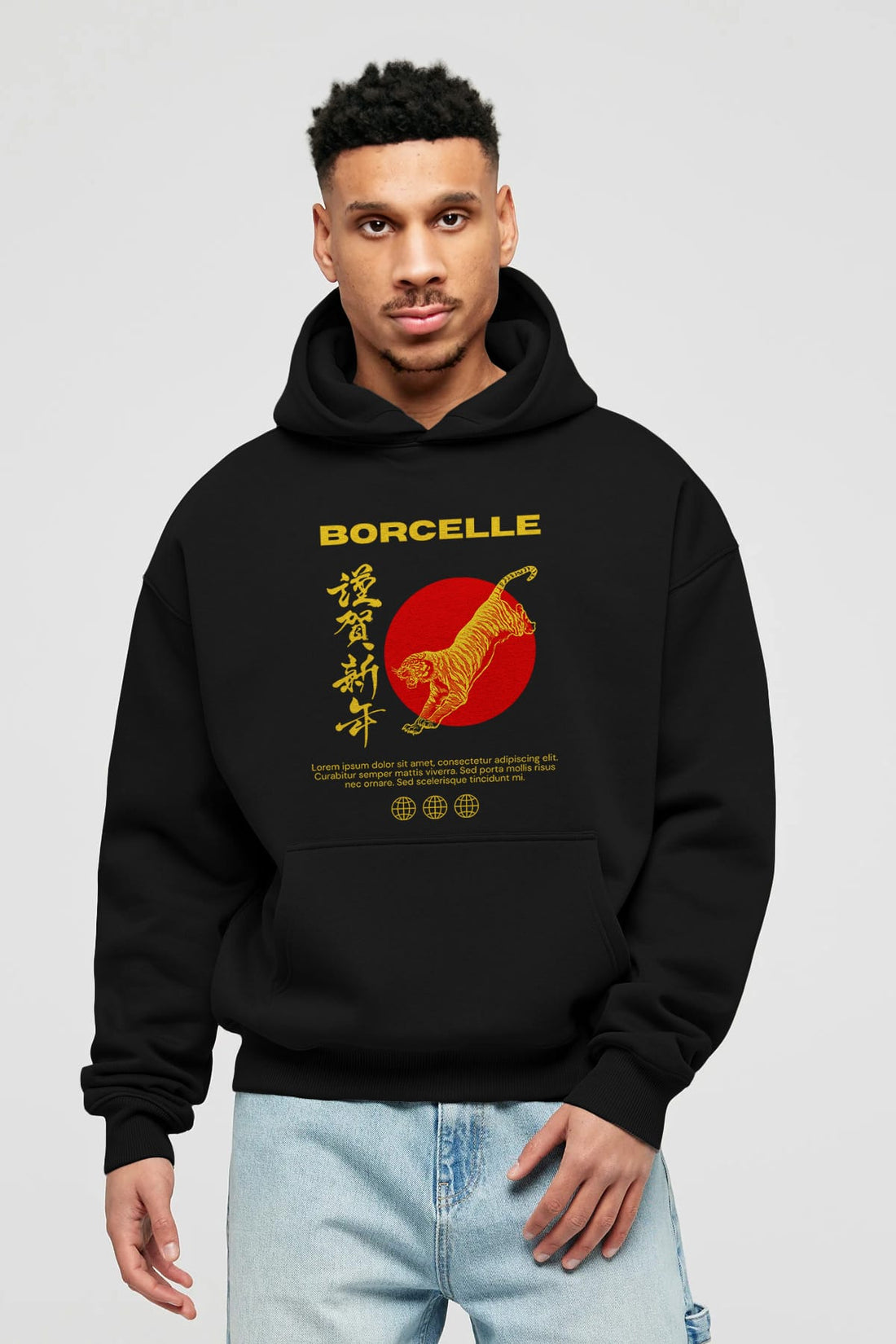 Borcelle Tiger Streetwear Ön Baskılı Oversize Hoodie Kapüşonlu Sweatshirt Erkek Kadın Unisex