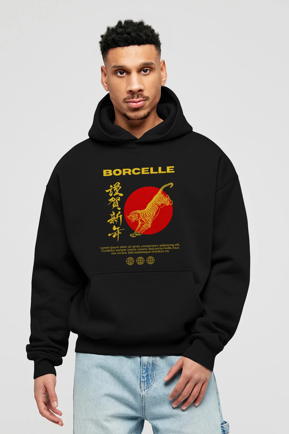 Borcelle Tiger Streetwear Ön Baskılı Oversize Hoodie Kapüşonlu Sweatshirt Erkek Kadın Unisex
