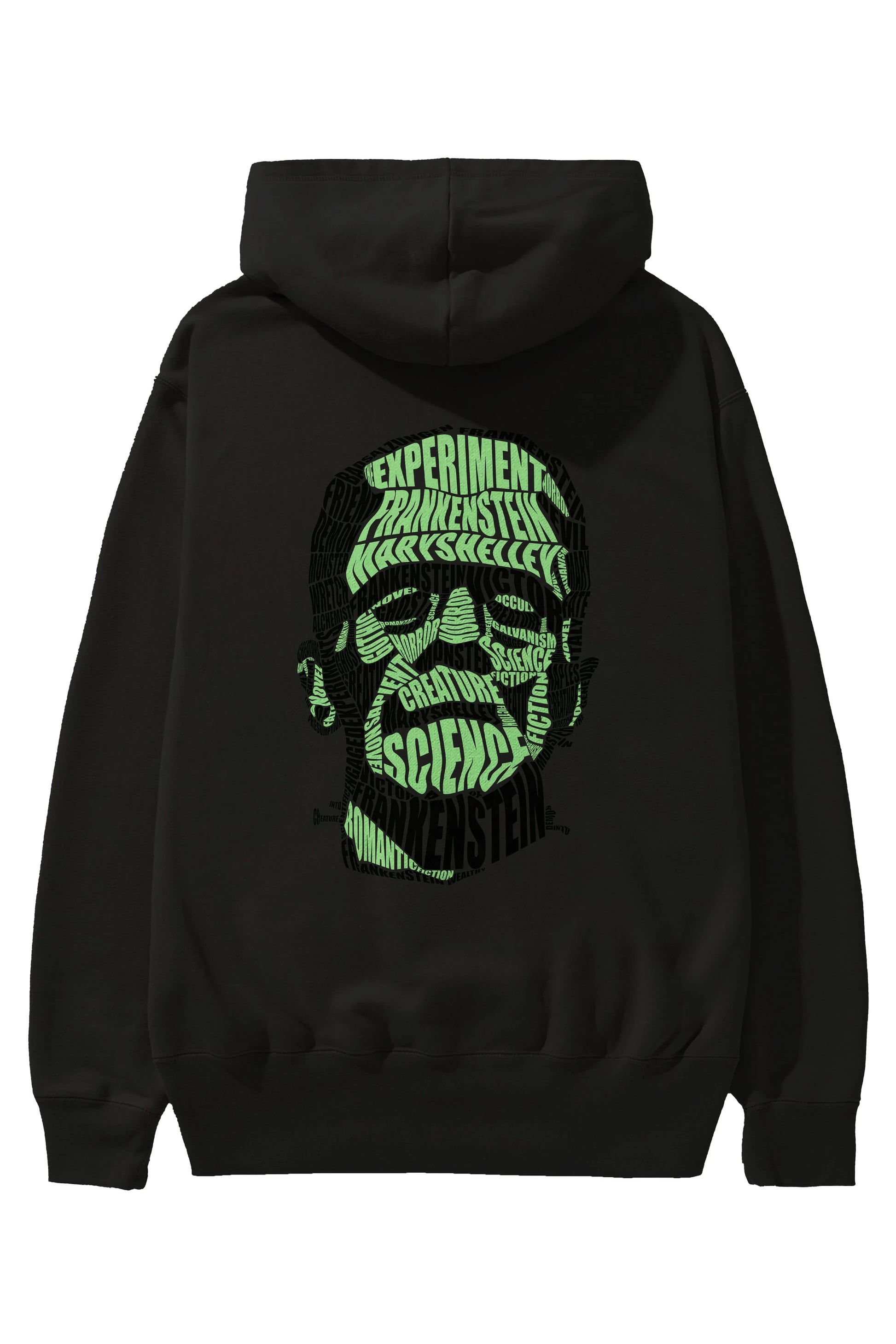 Frankenstein Calligram Arka Baskılı Hoodie Oversize Kapüşonlu Sweatshirt Erkek Kadın Unisex