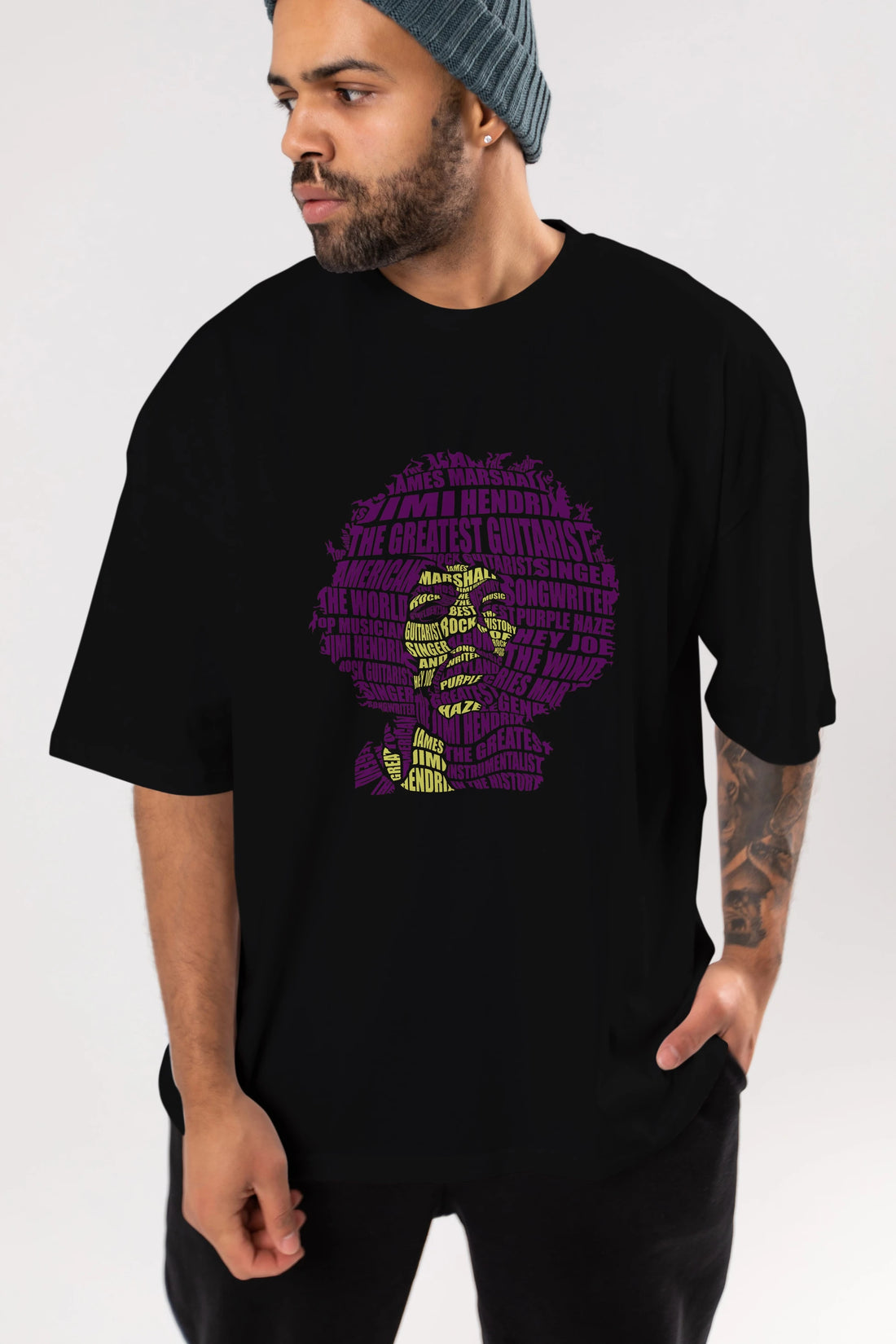 Jimmy Hendrix Calligram Ön Baskılı Oversize t-shirt %100 pamuk Erkek Kadın Unisex