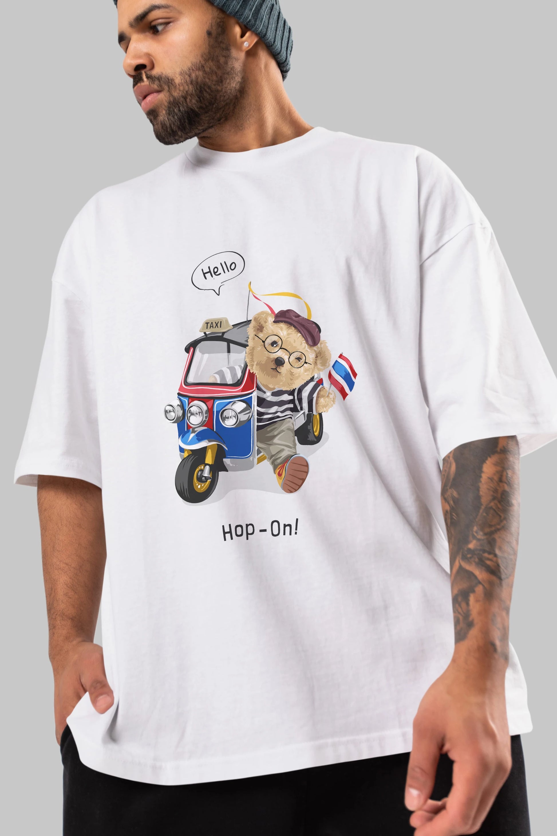 Teddy Bear Hop-On Ön Baskılı Oversize t-shirt Erkek Kadın Unisex %100 Pamuk