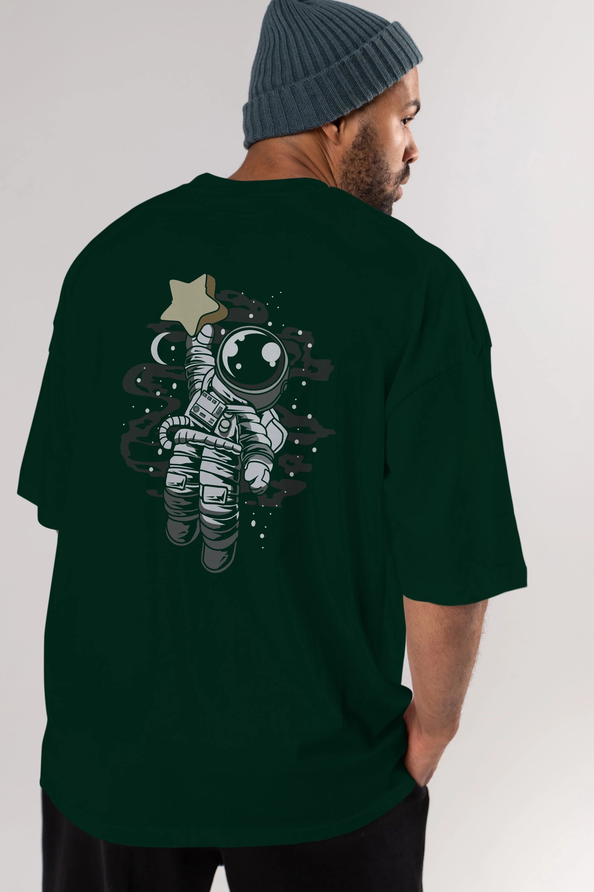 Astronaut Reach The Star Arka Baskılı Oversize t-shirt Erkek Kadın Unisex