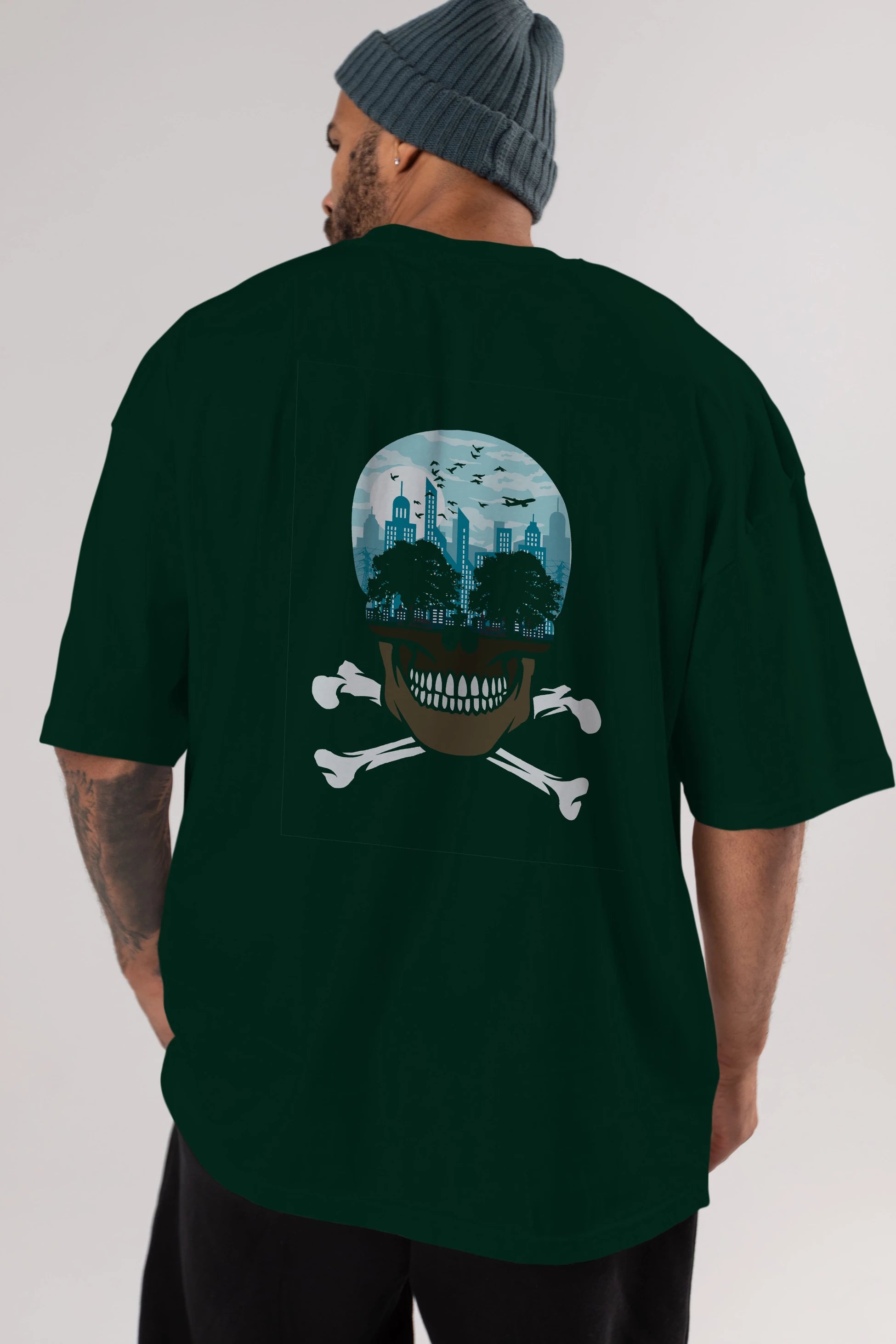 Death City Arka Baskılı Oversize t-shirt %100 pamuk Erkek Kadın Unisex