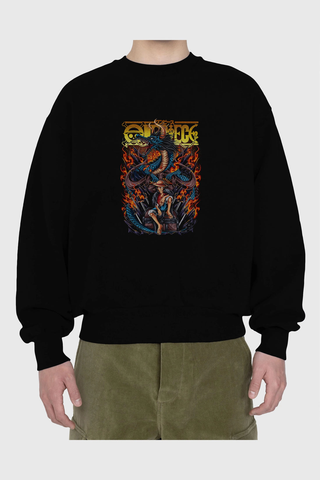 MONKEY D. LUFF-ONE PIECE Anime Ön Baskılı Oversize Sweatshirt Erkek Kadın Unisex