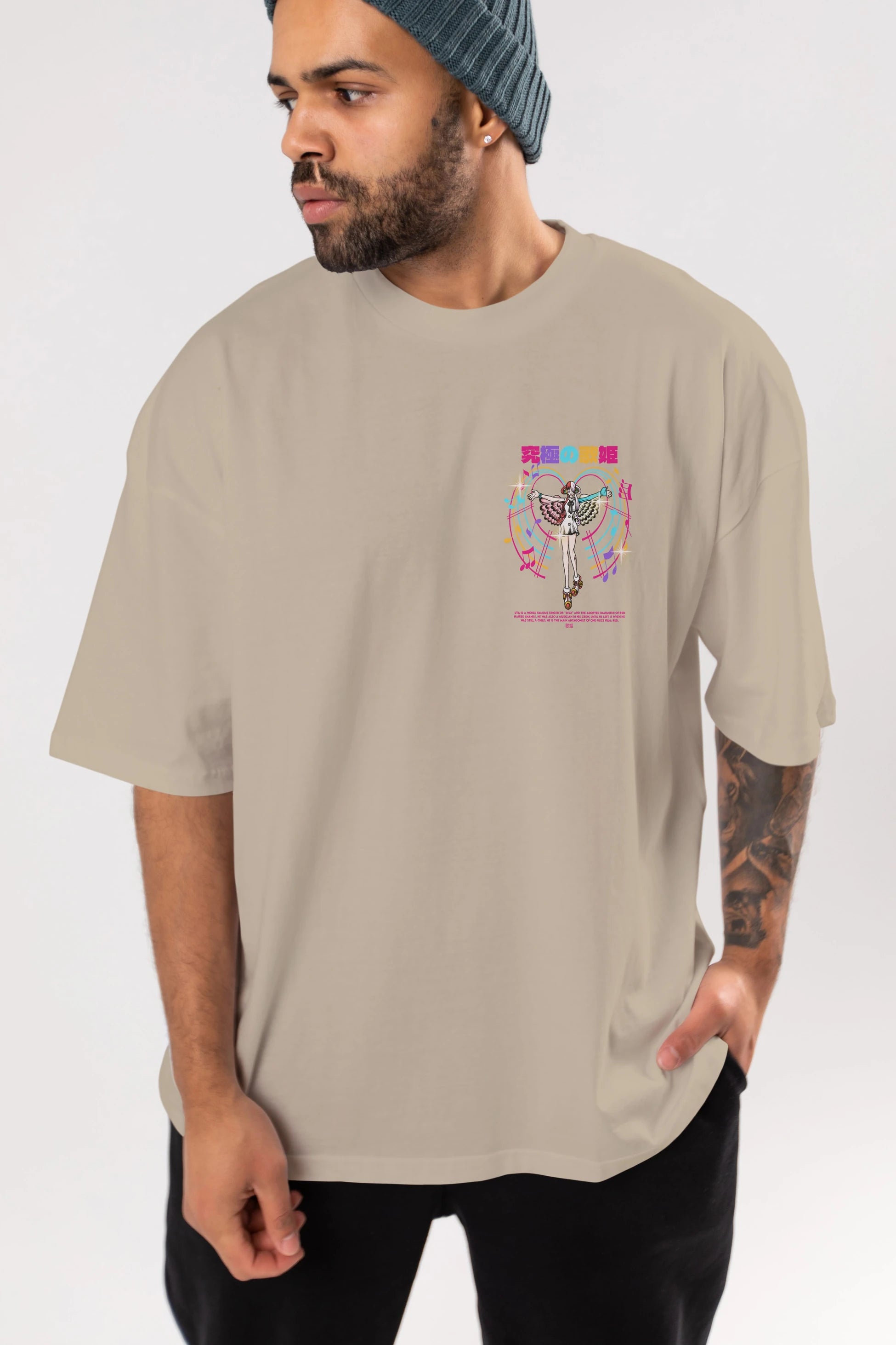 Uta Ön Sol Baskılı Oversize t-shirt Erkek Kadın Unisex %100 Pamuk Bisiklet Yaka tişort