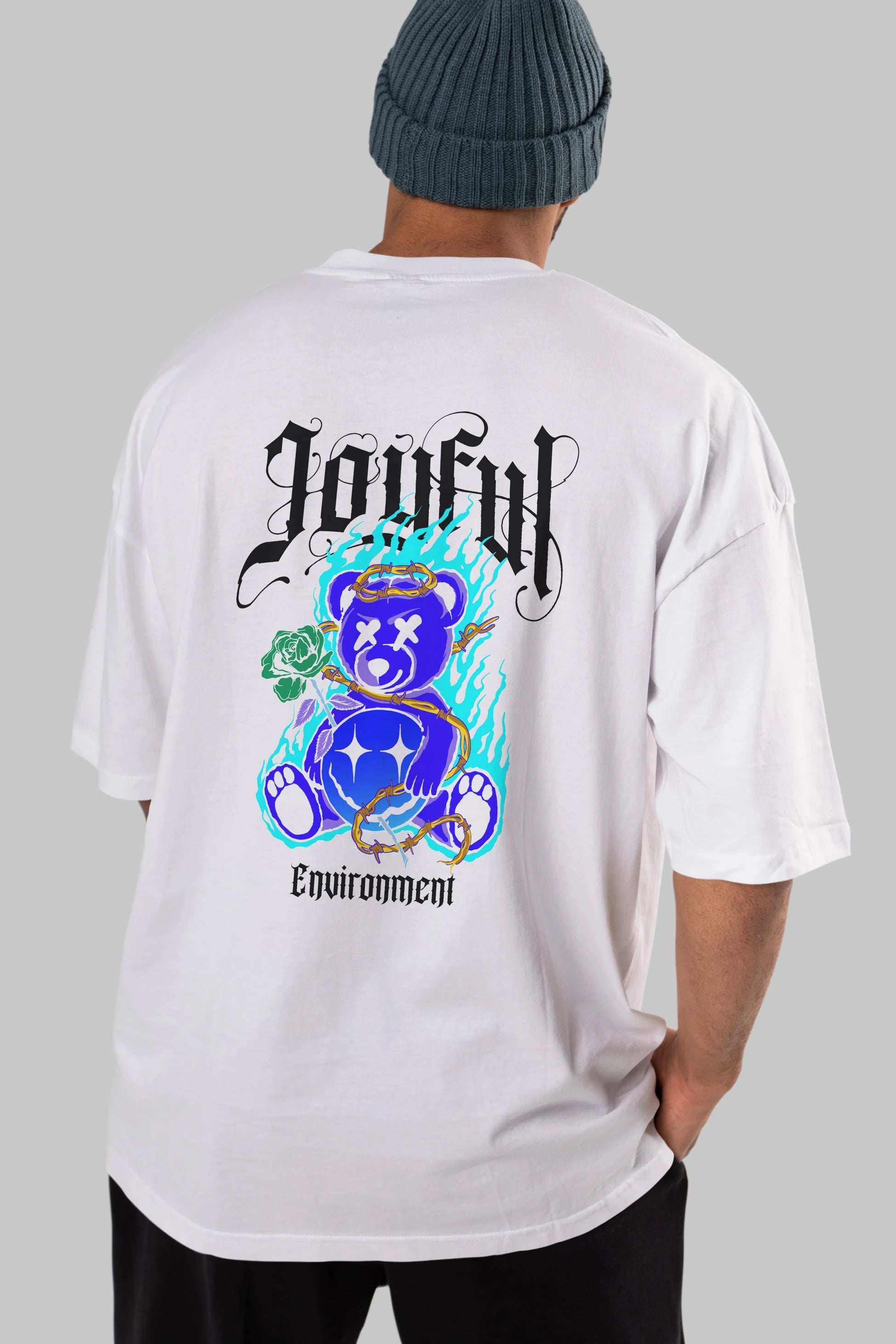 Joyful Bear Arka Baskılı Oversize t-shirt Erkek Kadın Unisex