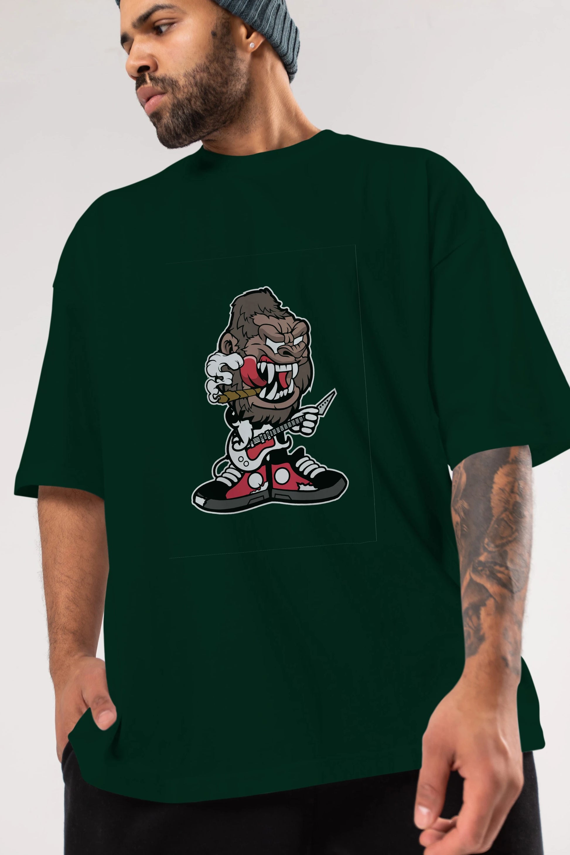 Gorilla Rock Star Ön Baskılı Oversize t-shirt Erkek Kadın Unisex %100 Pamuk tişort