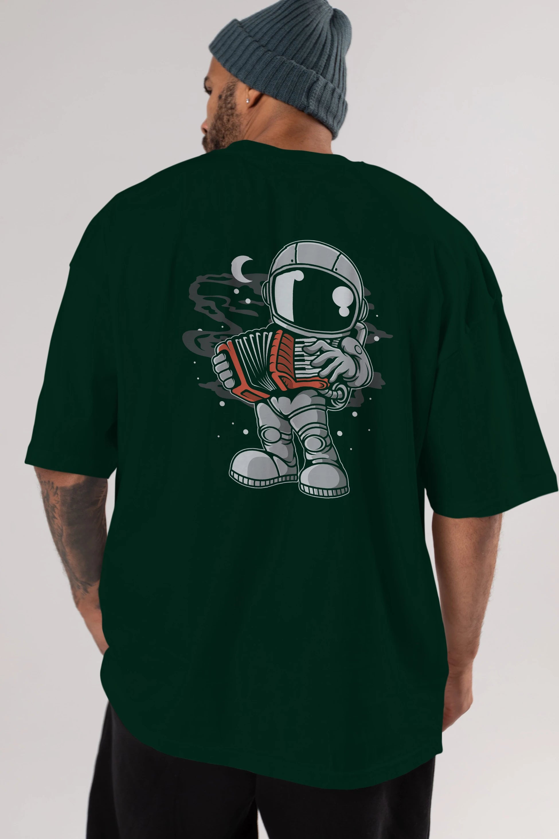 Astronaut Accordion Arka Baskılı Oversize t-shirt Erkek Kadın Unisex