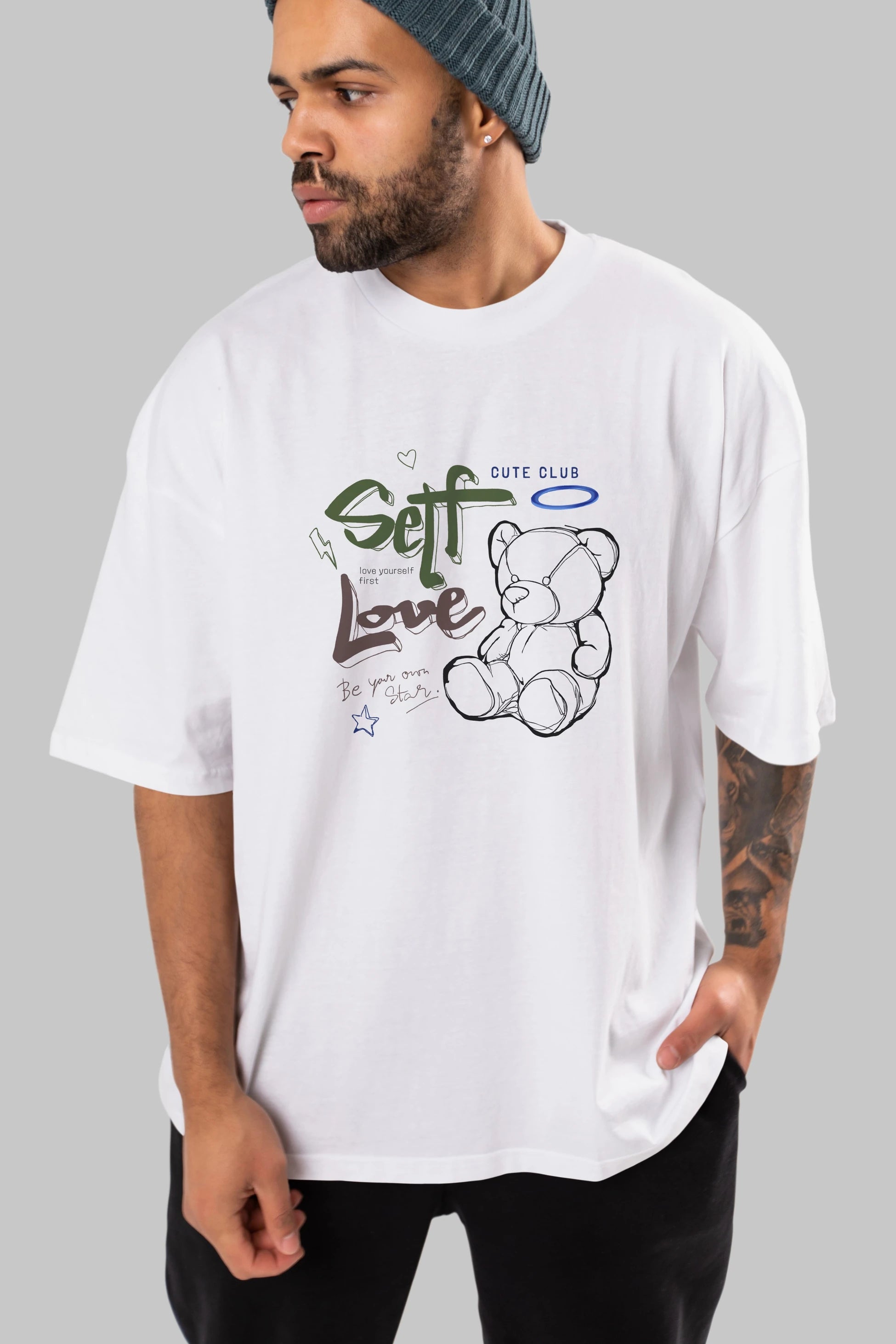 Self Love Bear Ön Baskılı Oversize t-shirt Erkek Kadın Unisex
