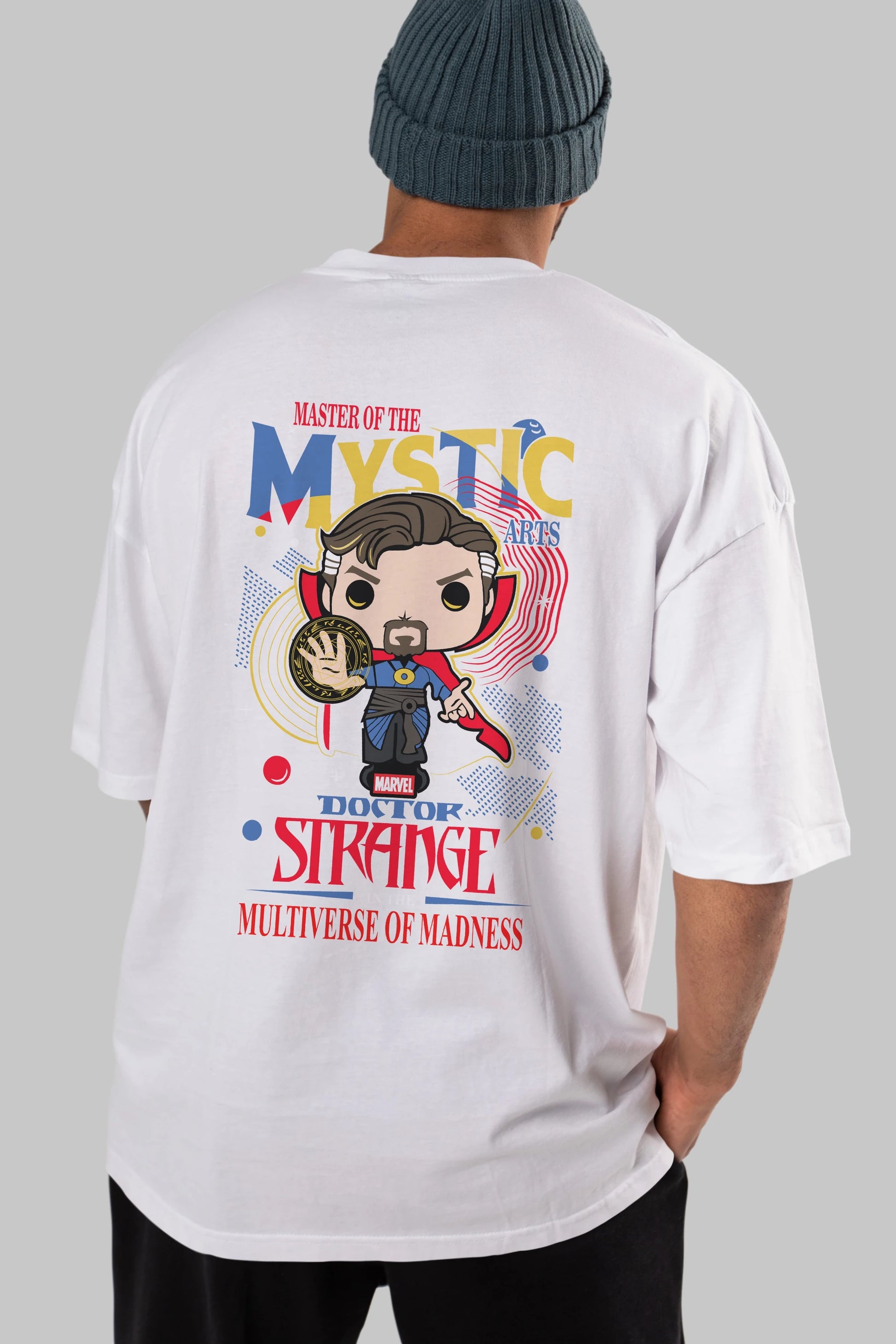Doctor Strange Arka Baskılı Oversize t-shirt Erkek Kadın Unisex %100 Pamuk Bisiklet Yaka tişort
