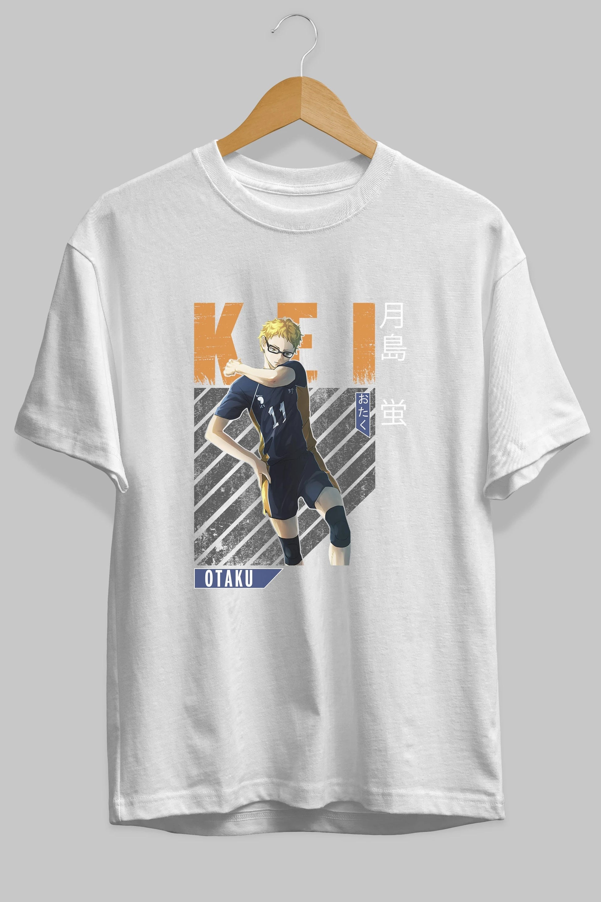 Kei Tsukishima 2 Anime Ön Baskılı Oversize t-shirt %100 pamuk Erkek Kadın Unisex