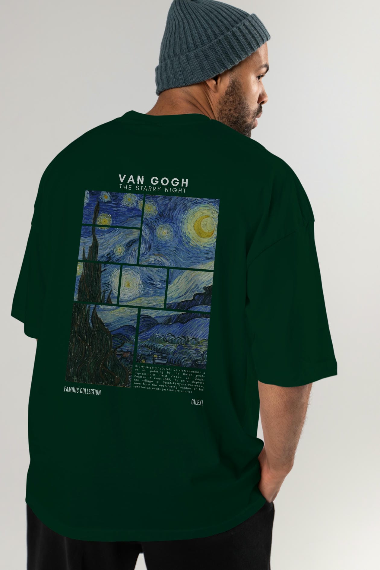 Van Gogh The Starry Night Arka Baskılı Oversize t-shirt Erkek Kadın Bisiklet Yaka Pamuk tişort