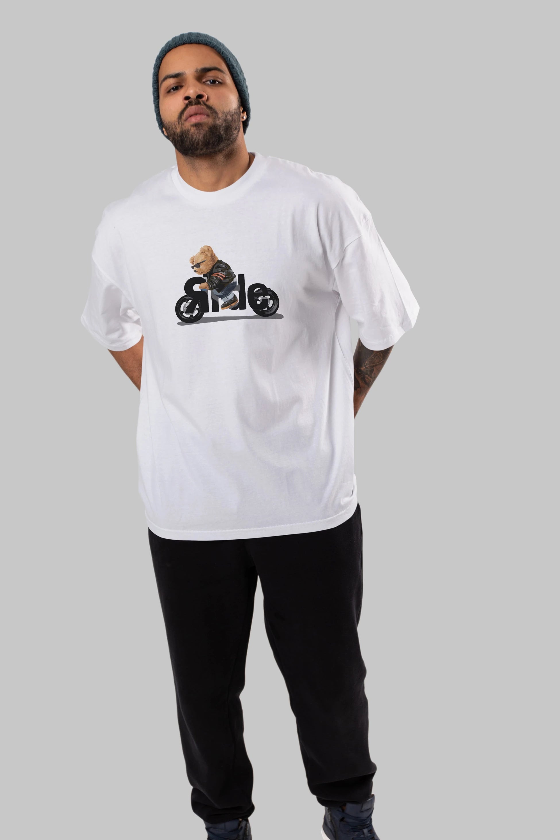 Teddy Bear Ride Ön Baskılı Oversize t-shirt Erkek Kadın Unisex %100 Pamuk