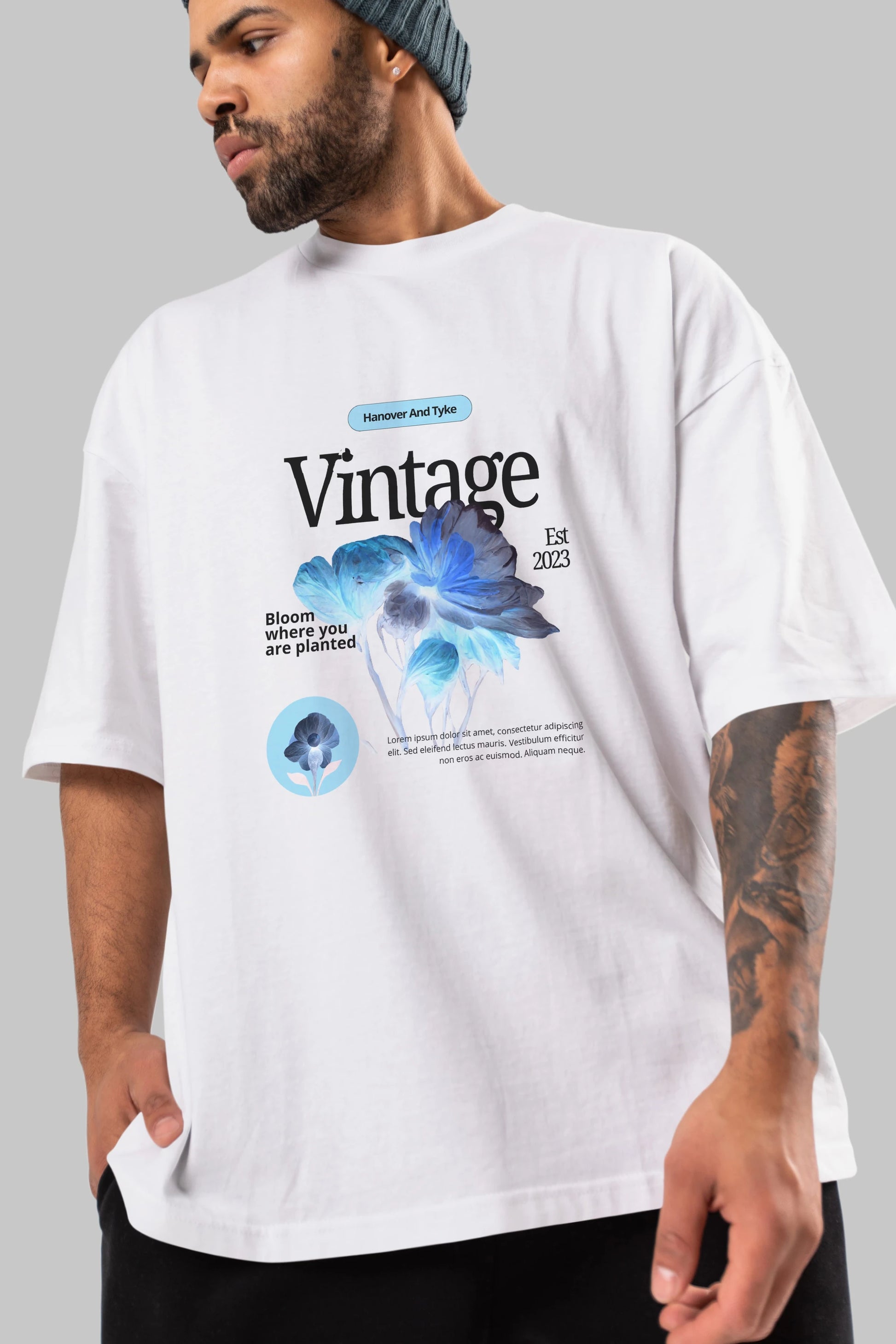 Vintage Çiçek Ön Baskılı Oversize t-shirt Erkek Kadın Unisex