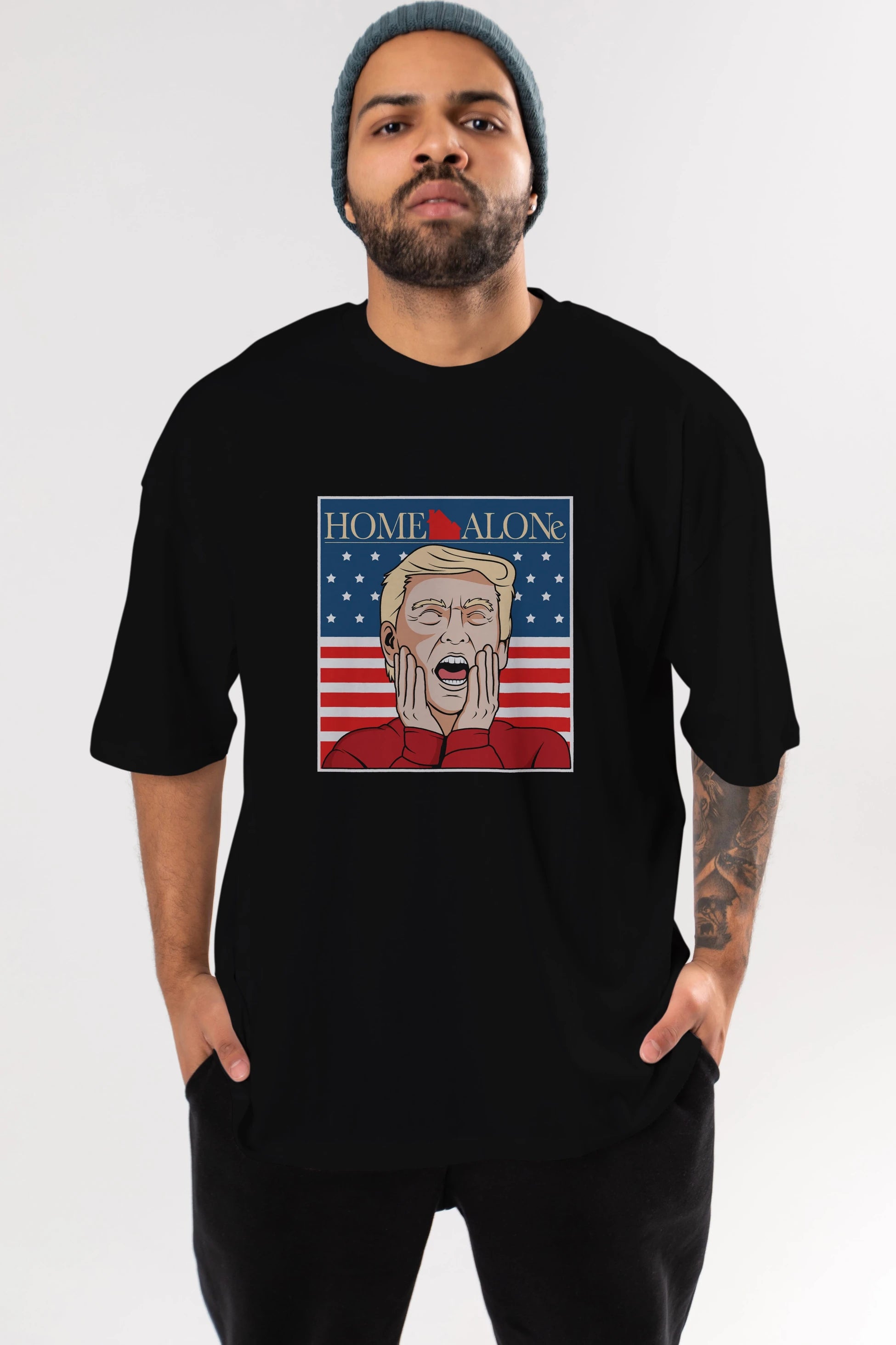 Home Alone Trump Ön Baskılı Oversize t-shirt Erkek Kadın Unisex %100 Pamuk tişort
