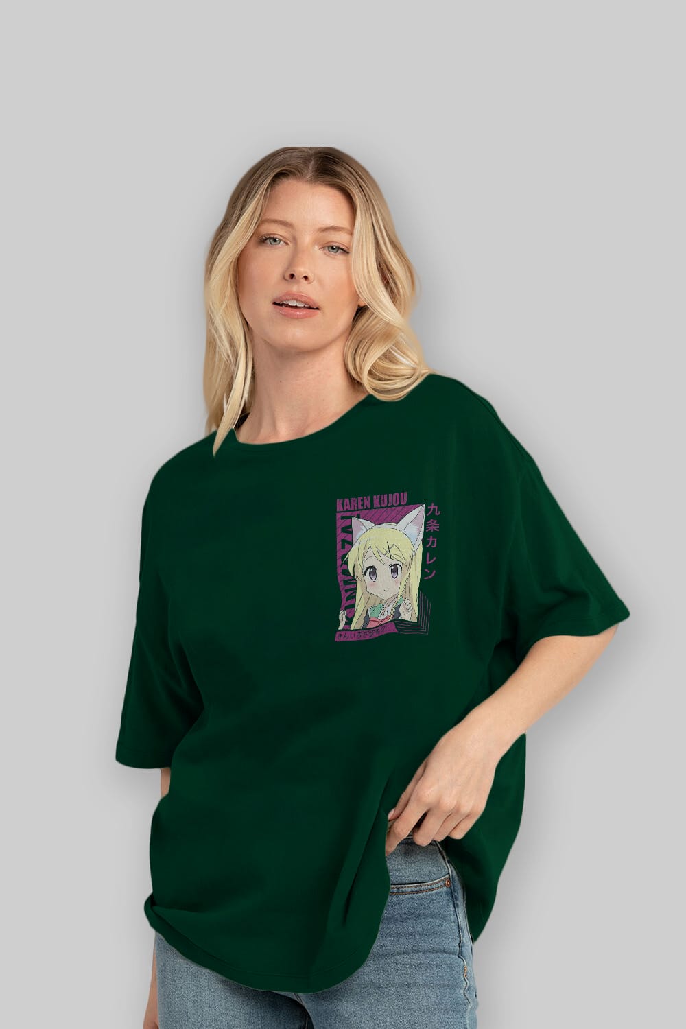 Karen Kujou 4 Ön Sol Baskılı Oversize t-shirt Erkek Kadın Unisex %100 Pamuk Bisiklet Yaka tişort