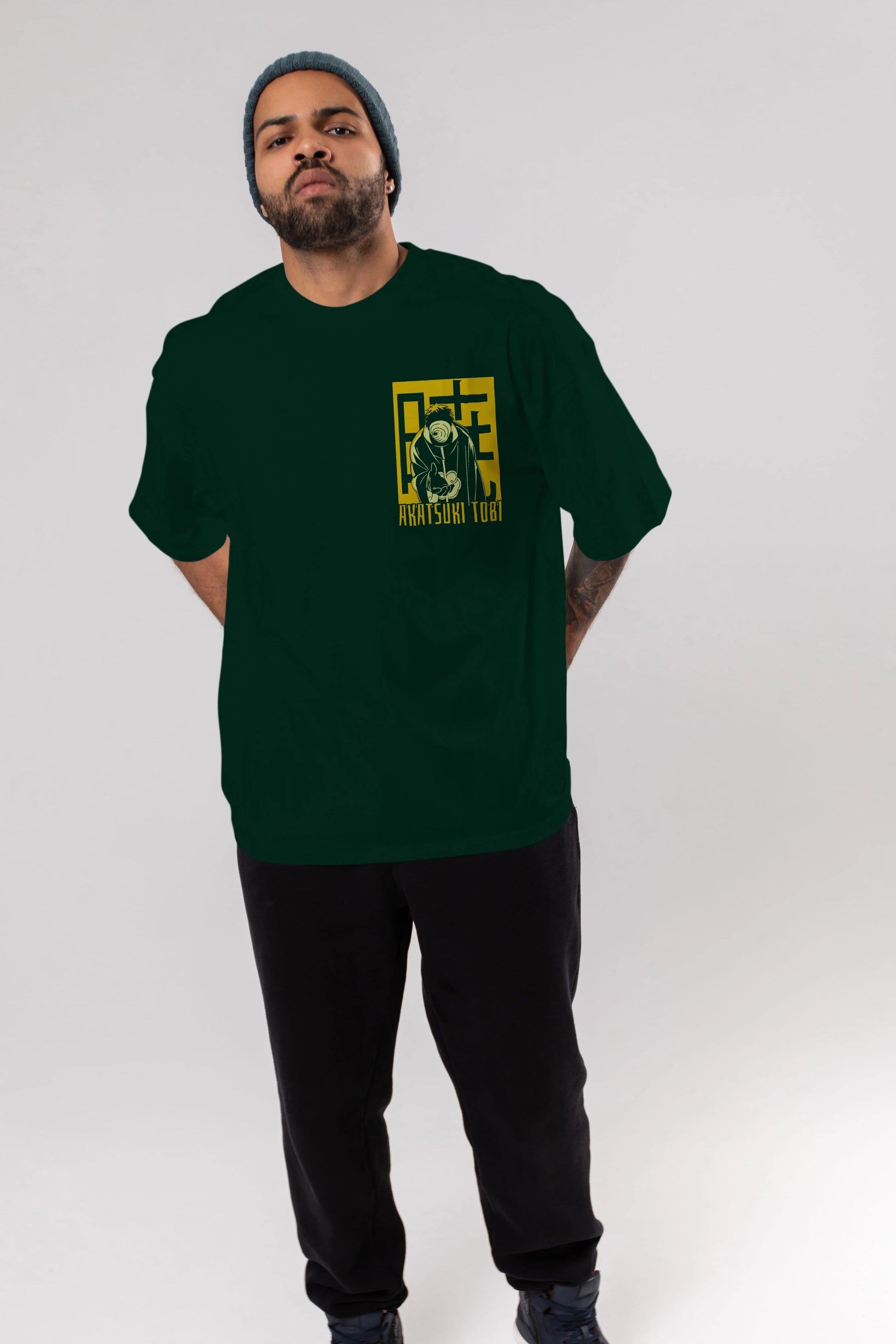 AKATSUKI OBITO NARUTO Ön Sol Baskılı Oversize t-shirt Erkek Kadın Unisex %100 Pamuk Bisiklet Yaka tişort