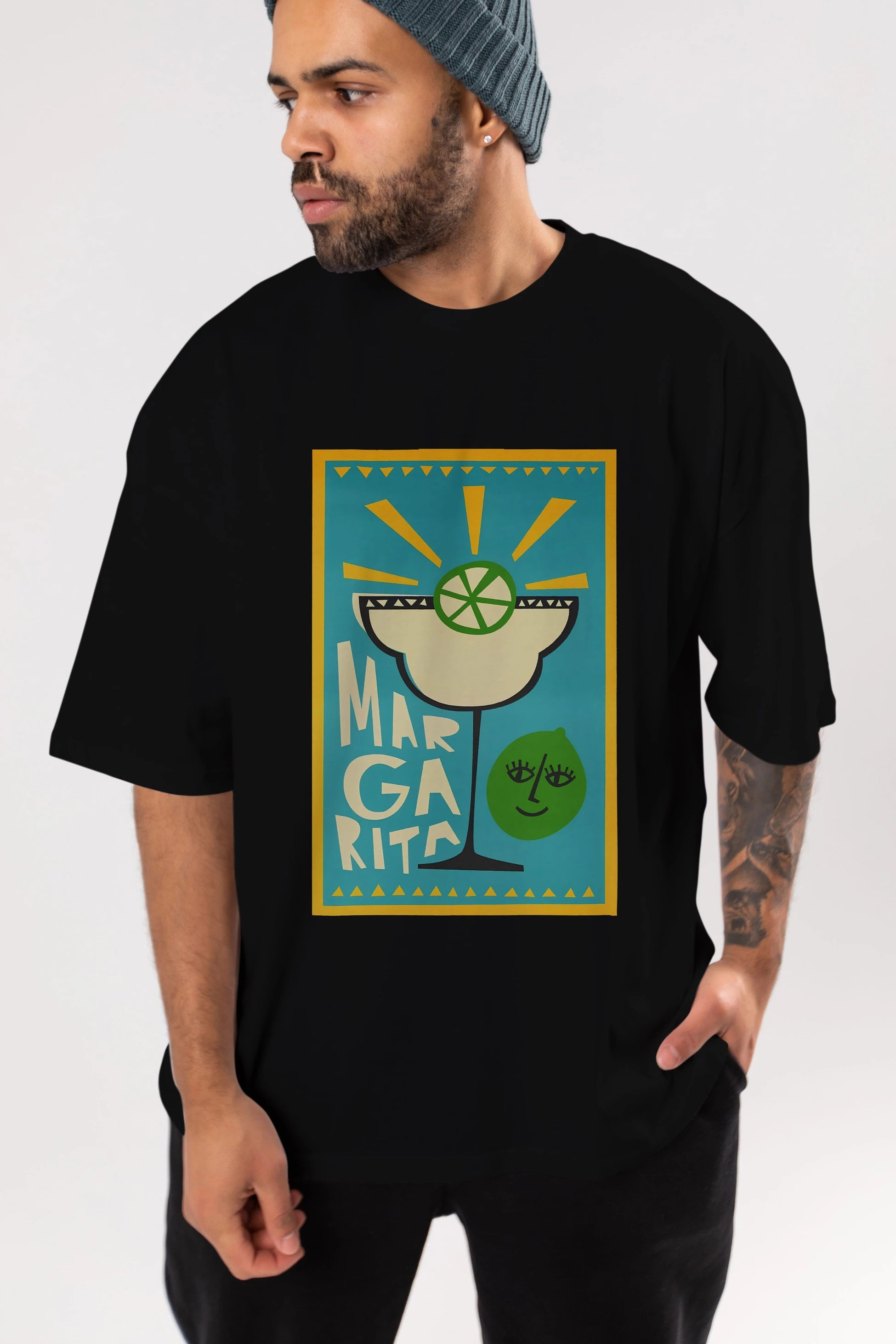 Margarita 4 Ön Baskılı Oversize t-shirt Erkek Kadın Unisex %100 Pamuk Bisiklet Yaka tişort