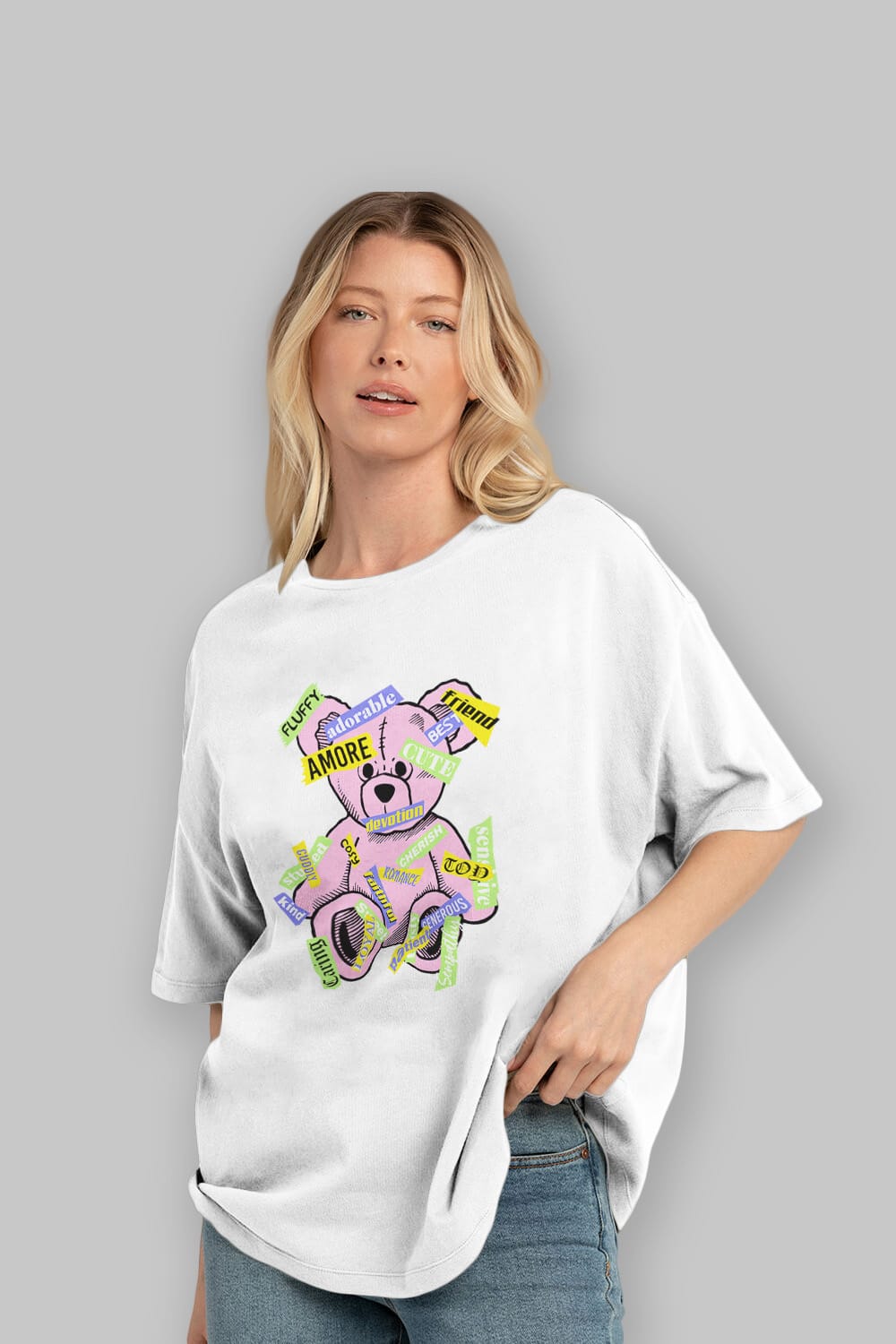 Teddy Bear Cute Ön Baskılı Oversize t-shirt Erkek Kadın Unisex