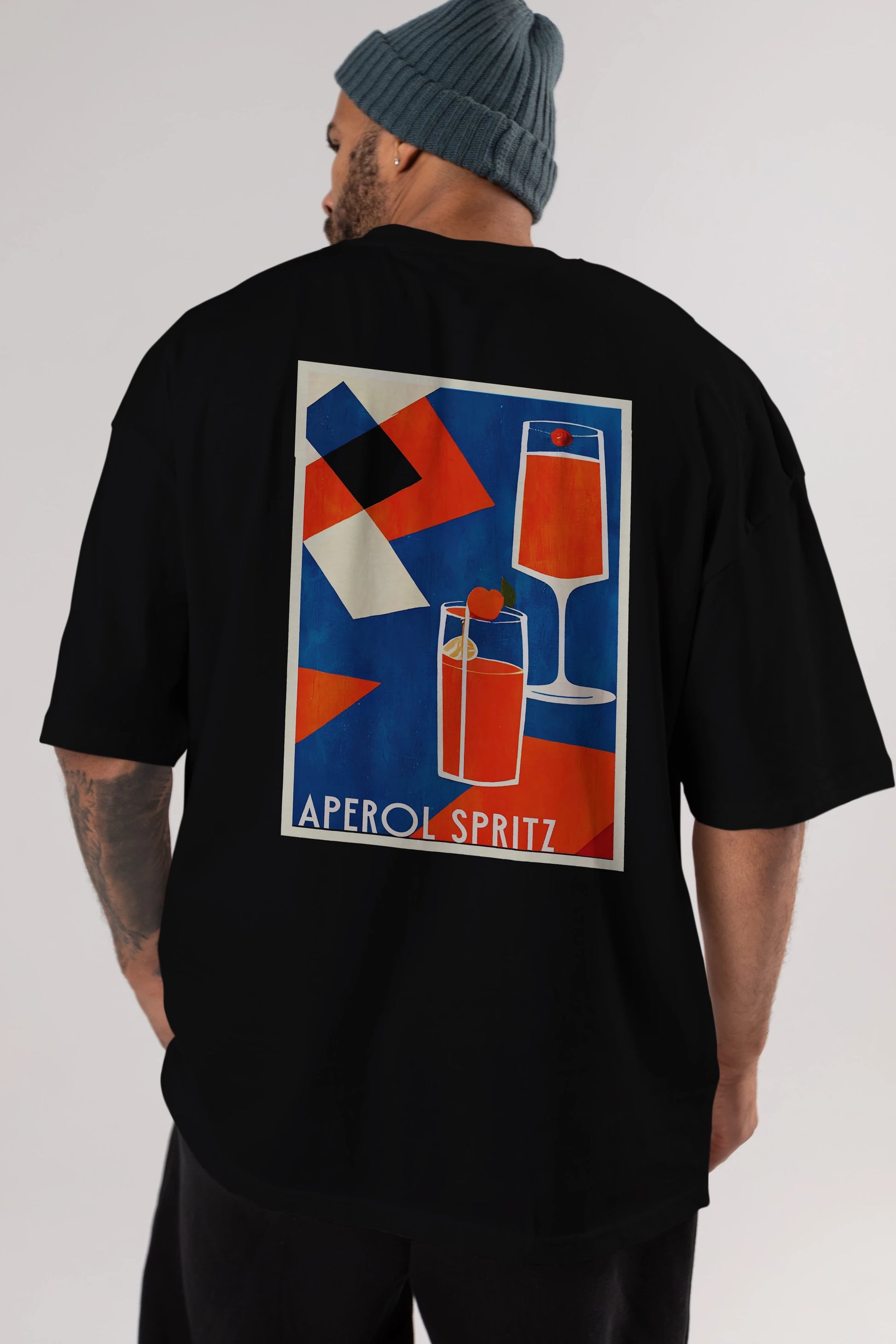 Aperol Spritz 4 Arka Baskılı Oversize t-shirt Erkek Kadın Unisex %100 Pamuk Bisiklet Yaka tişort