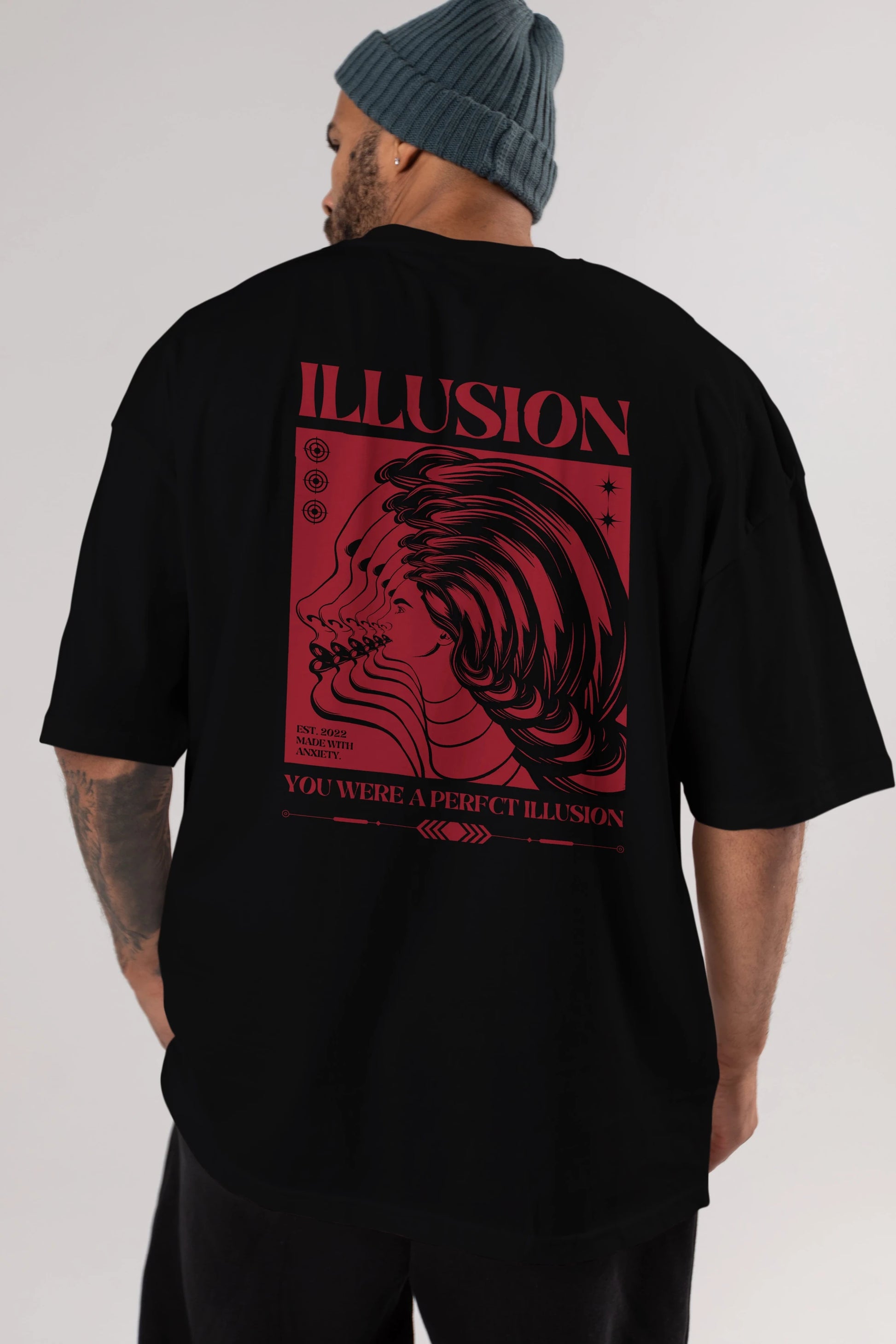 Illusion Streetwear Arka Baskılı Oversize t-shirt Erkek Kadın Unisex