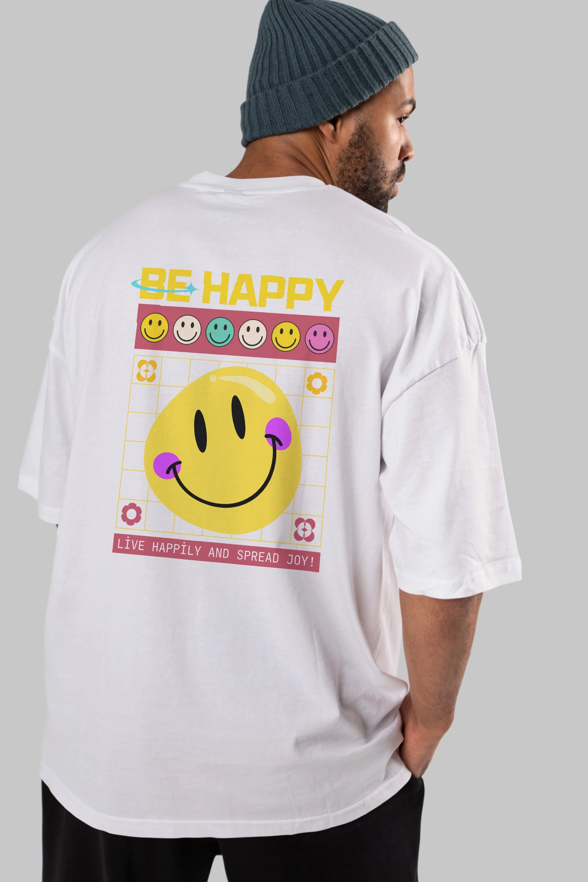 Be Happy Yazılı Arka Baskılı Oversize t-shirt Erkek Kadın Unisex