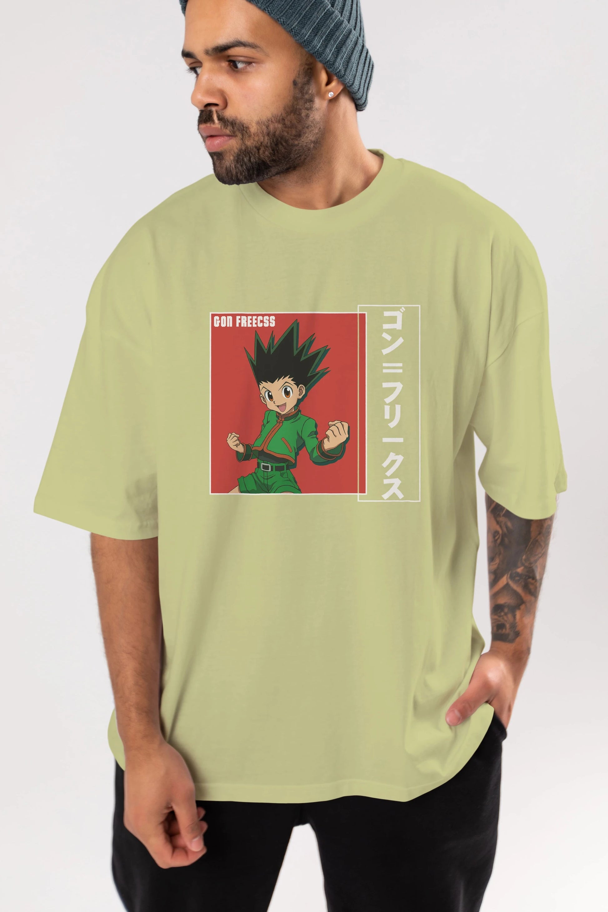 Gon Freecss HUNTER X HUNTER 5 Anime Ön Baskılı Oversize t-shirt %100 pamuk Erkek Kadın Unisex