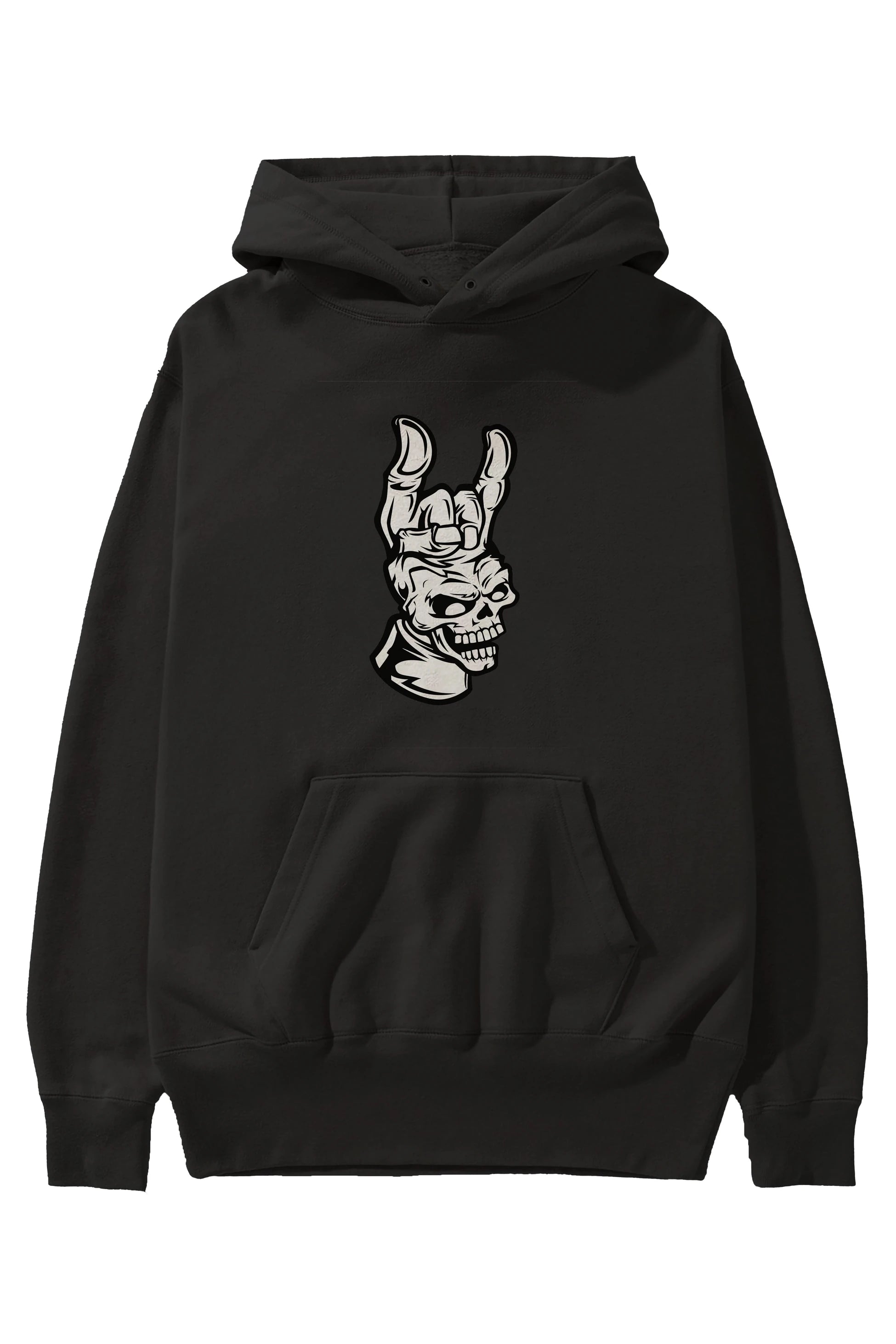 Hand Metal Skull Ön Baskılı Hoodie Oversize Kapüşonlu Sweatshirt Erkek Kadın Unisex