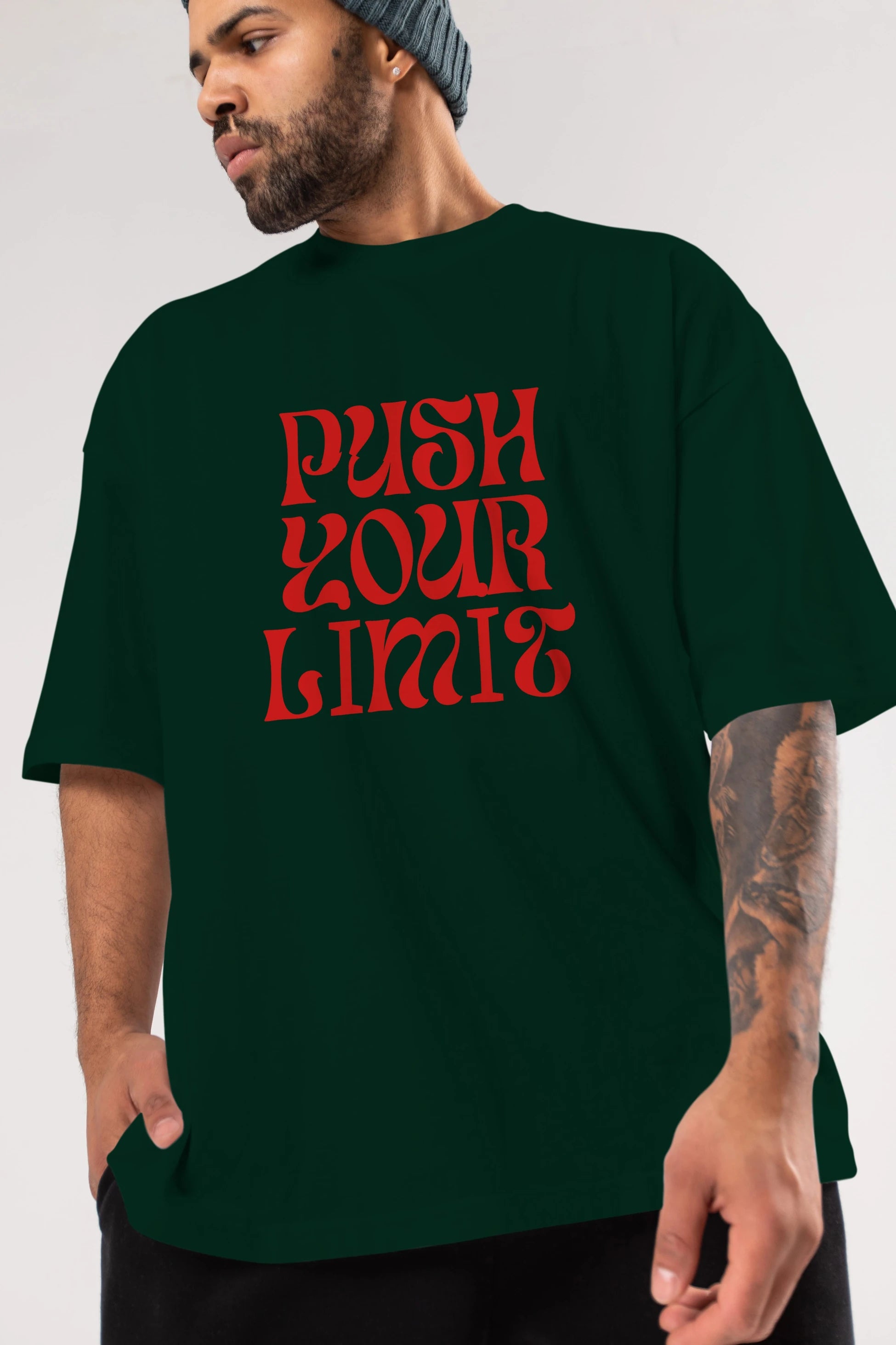 Push Your Limit Yazılı 2 Ön Baskılı Oversize t-shirt Erkek Kadın Unisex