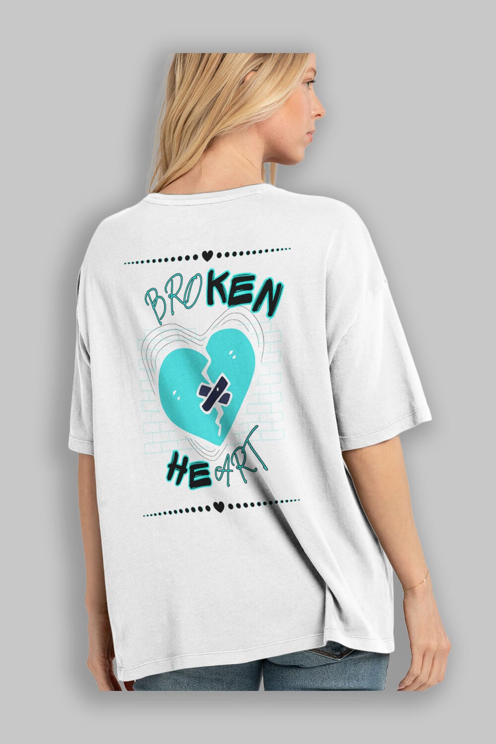 Broken Heart Yazılı Arka Baskılı Oversize t-shirt Erkek Kadın Unisex