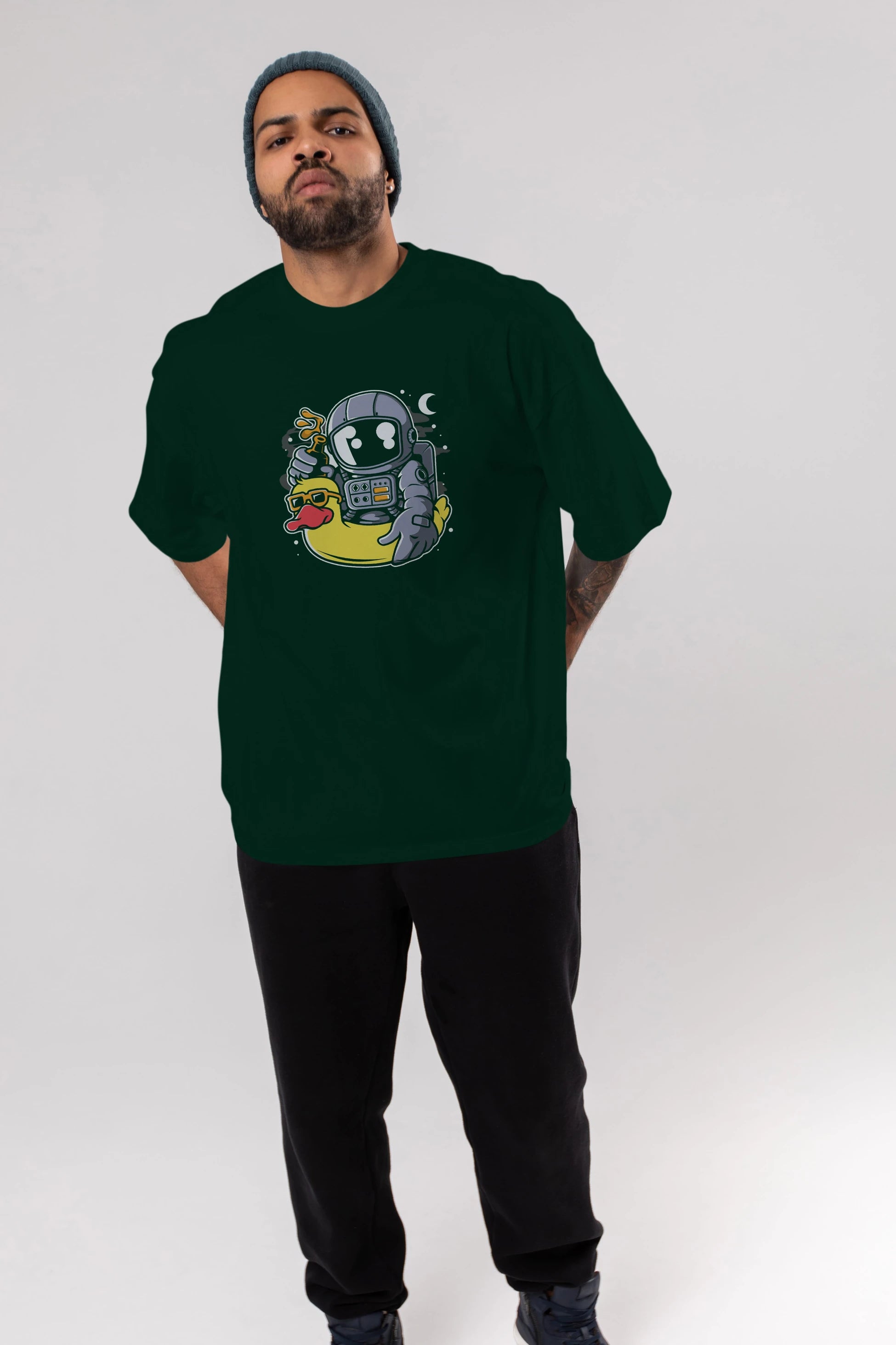 Astronaut Duck Balloon Ön Baskılı Oversize t-shirt Erkek Kadın Unisex